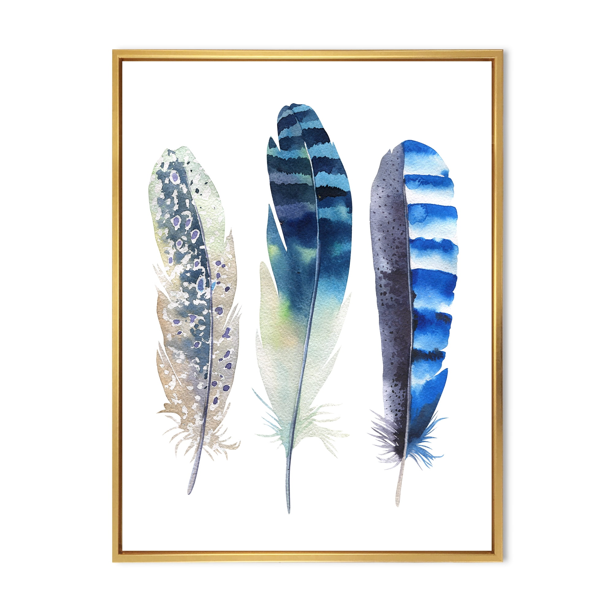 Designart 'Colourful Boho Art Feathers I' Bohemian & Eclectic Framed Canvas Wall Art Print
