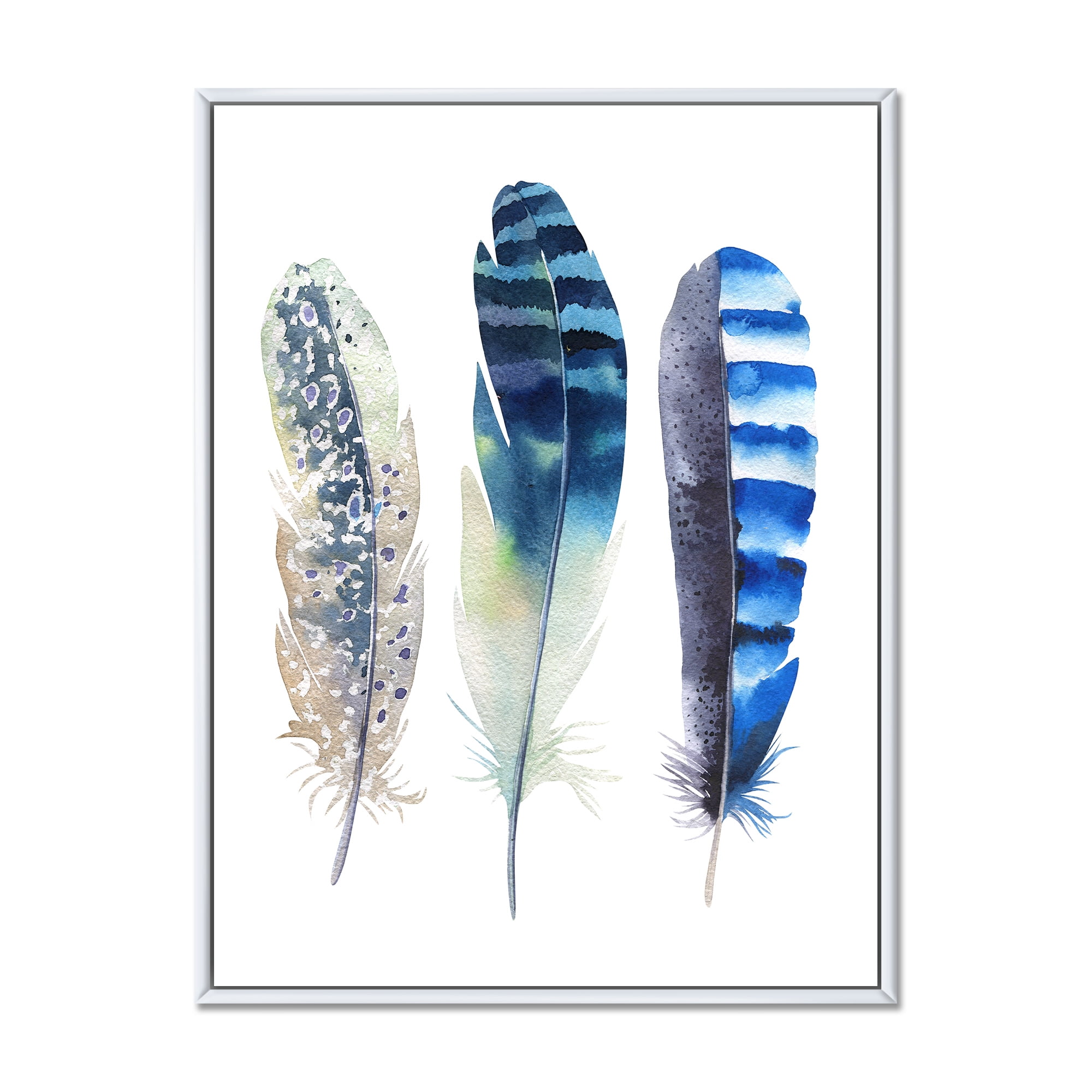 Designart 'Colourful Boho Art Feathers I' Bohemian & Eclectic Framed Canvas Wall Art Print