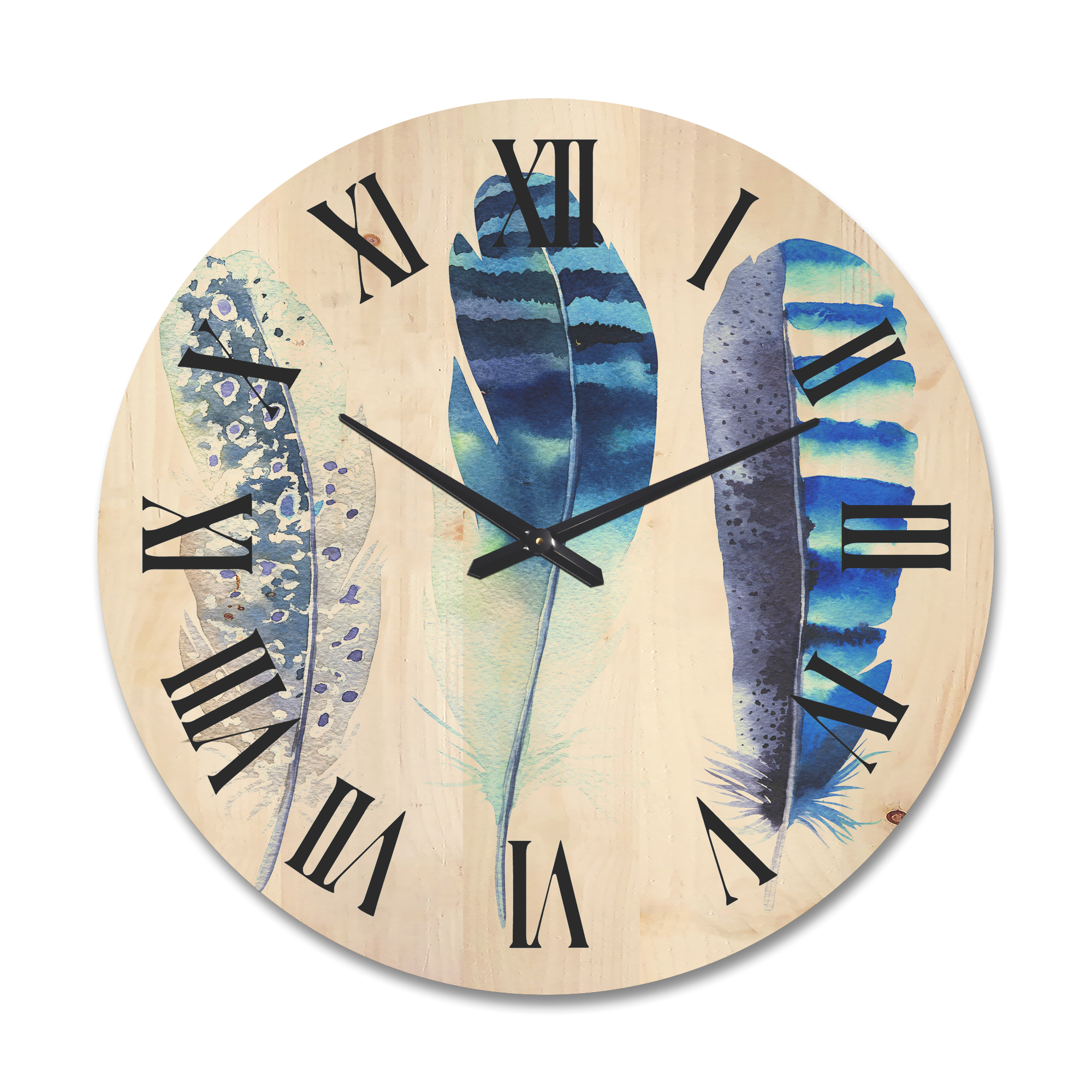 Designart 'Colourful Boho Art Feathers I' Bohemian & Eclectic Wood Wall Clock