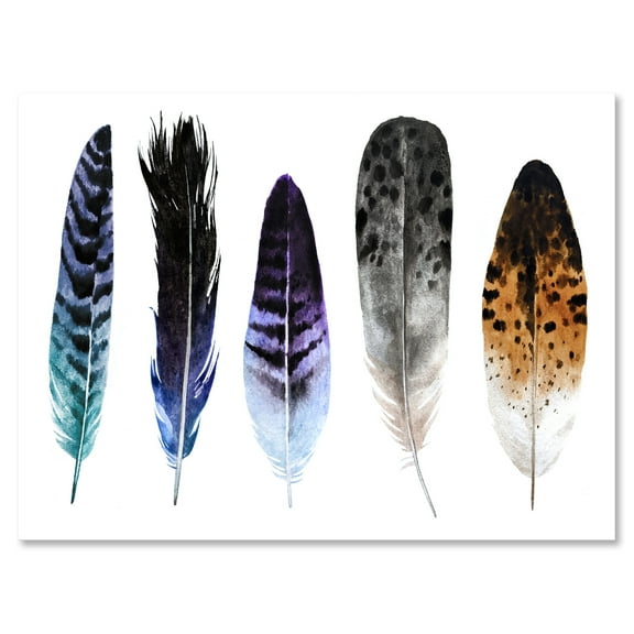Designart ' Colourful Boho Art Feathers II ' Bohemian & Eclectic Canvas Wall Art Print