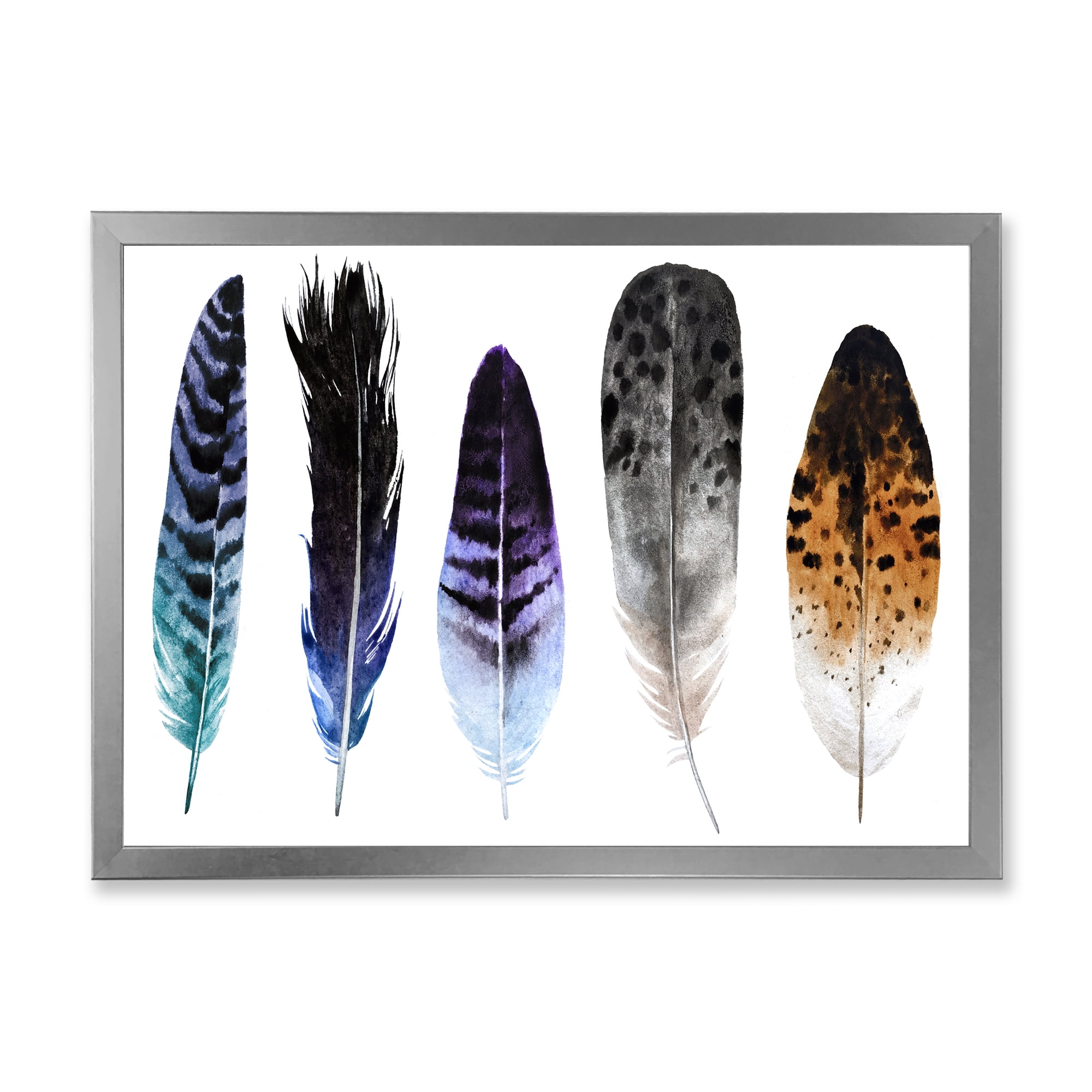 Designart 'Colourful Boho Art Feathers II' Bohemian & Eclectic Framed Art Print