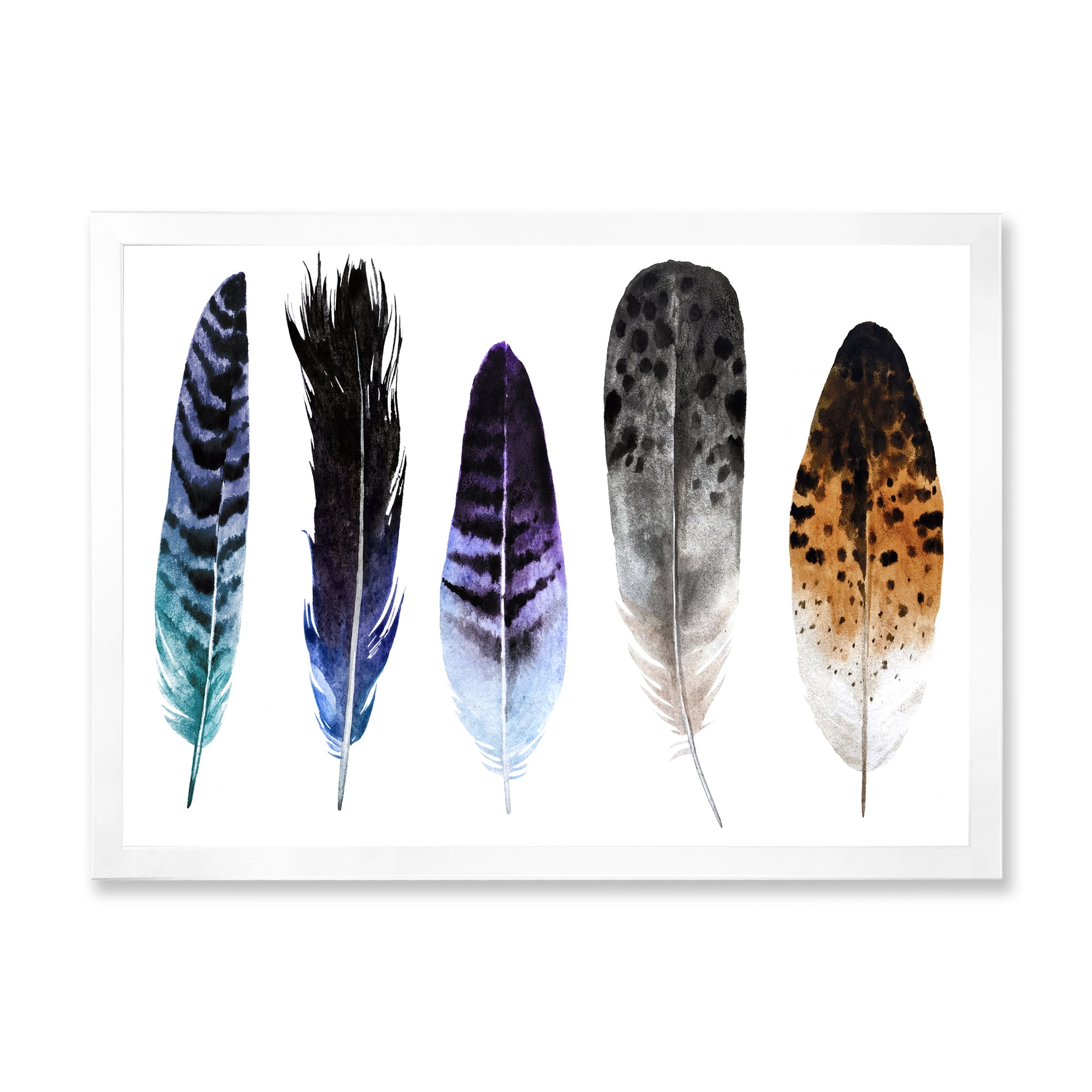 Designart 'Colourful Boho Art Feathers II' Bohemian & Eclectic Framed Art Print