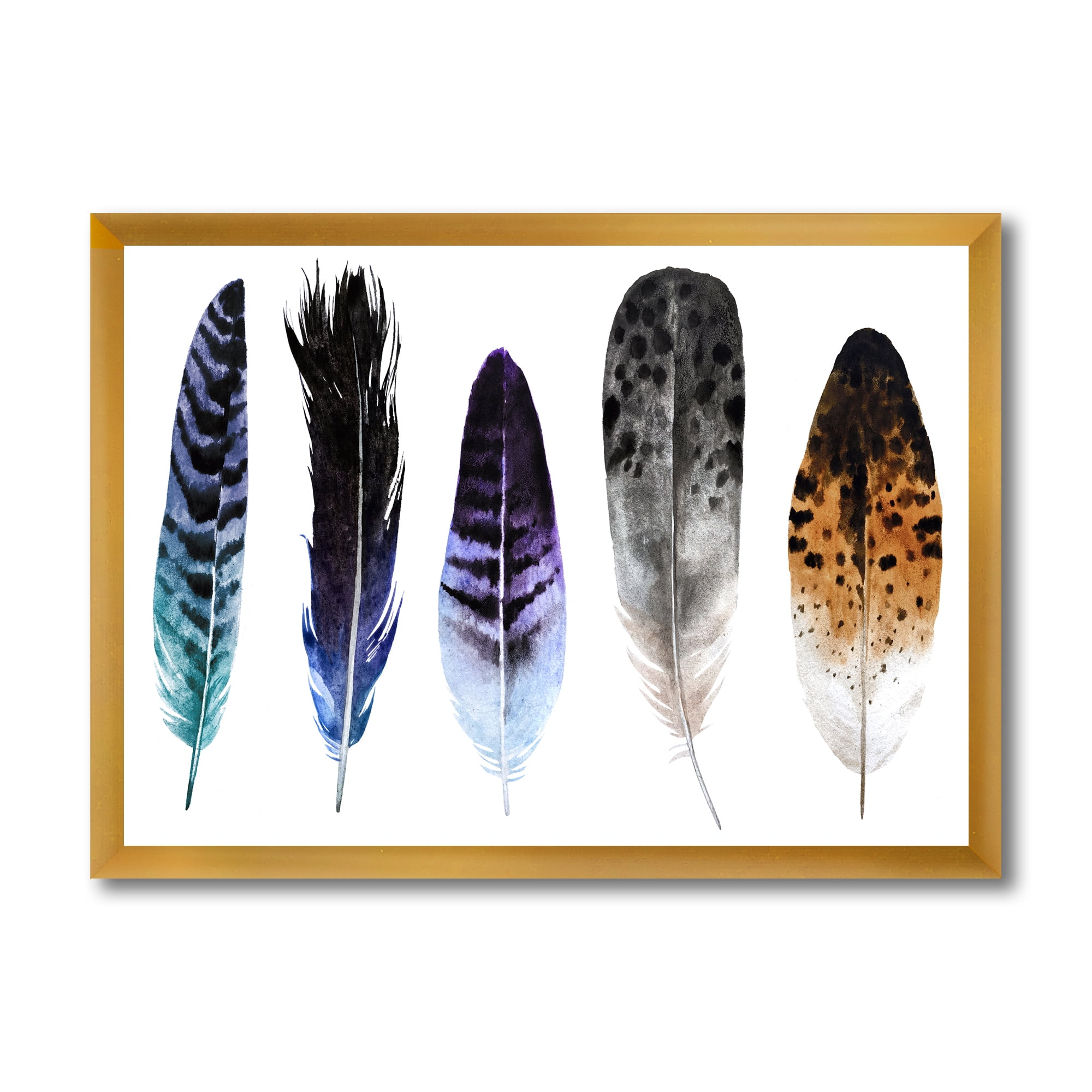 Designart 'Colourful Boho Art Feathers II' Bohemian & Eclectic Framed Art Print