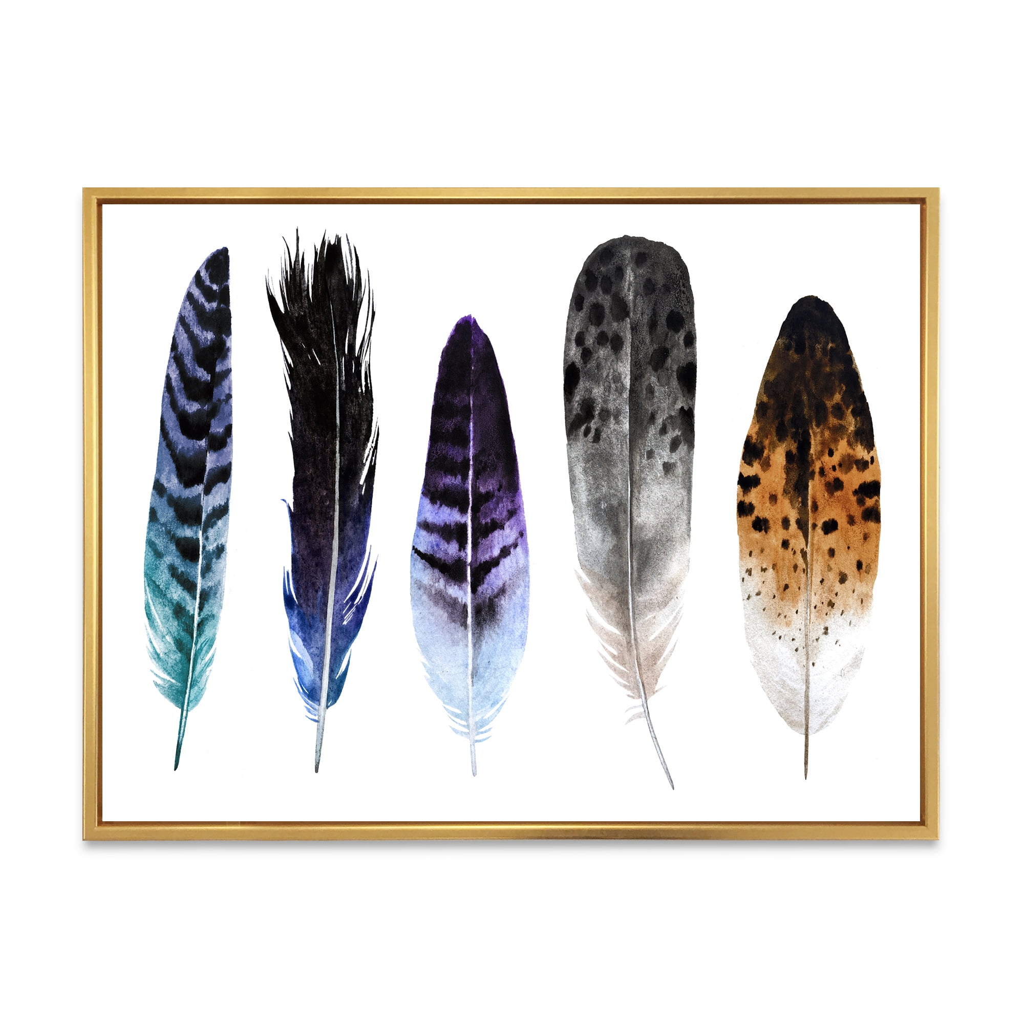Designart 'Colourful Boho Art Feathers II' Bohemian & Eclectic Framed Canvas Wall Art Print
