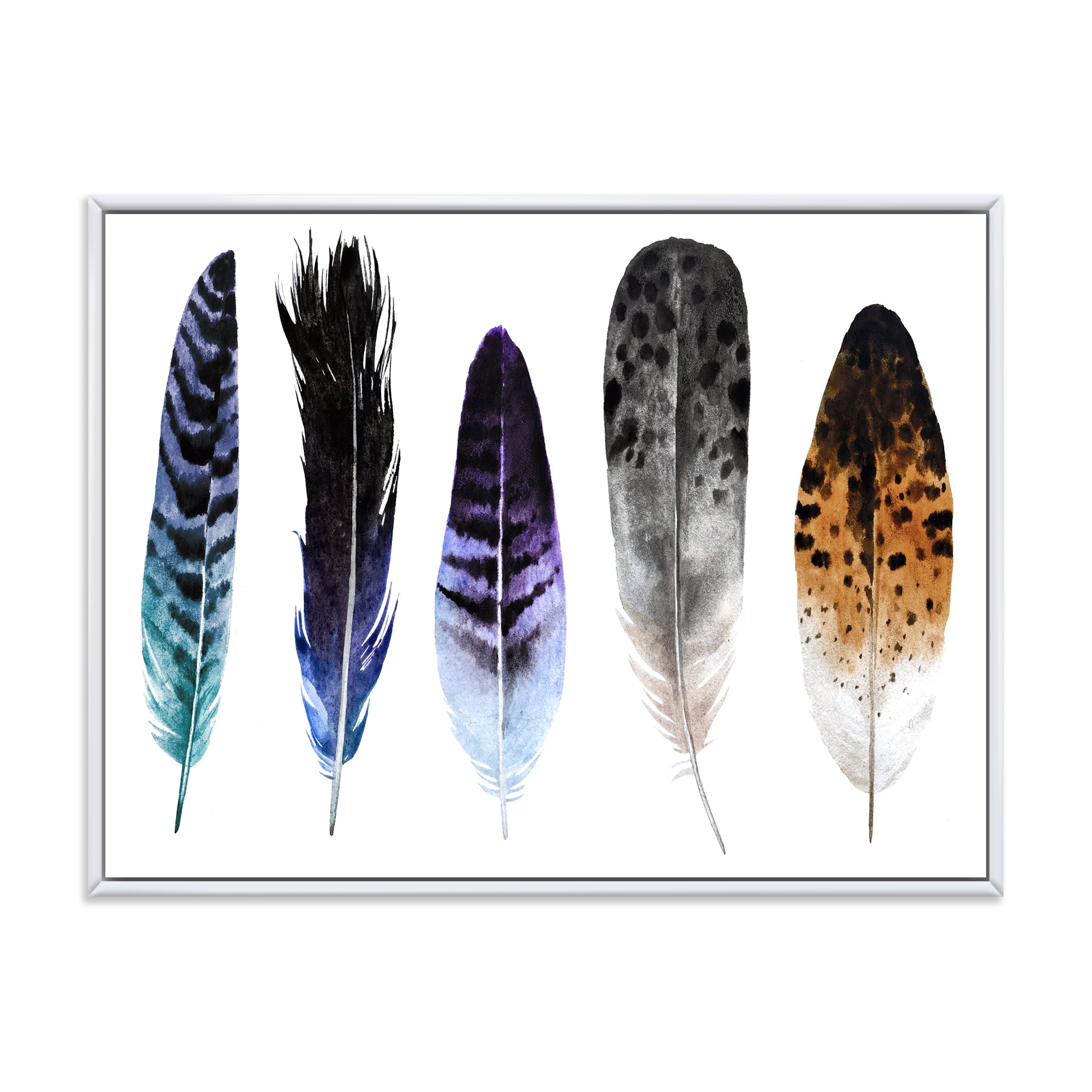 Designart 'Colourful Boho Art Feathers II' Bohemian & Eclectic Framed Canvas Wall Art Print