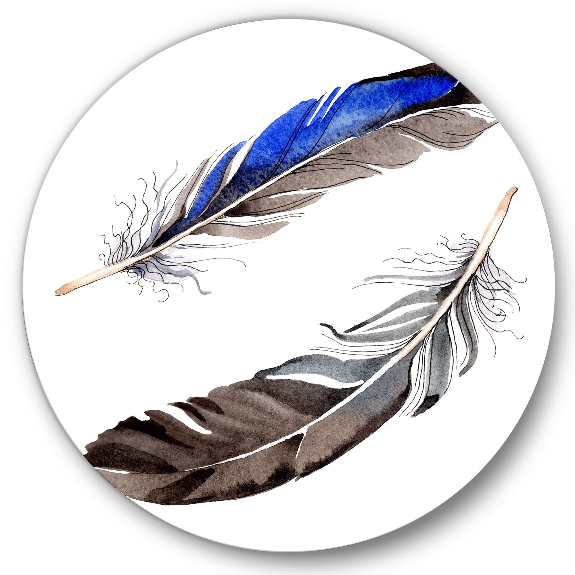 Designart 'Colourful Boho Art Feathers III' Bohemian & Eclectic Circle Metal Wall Art 11x11 - Disc of 11