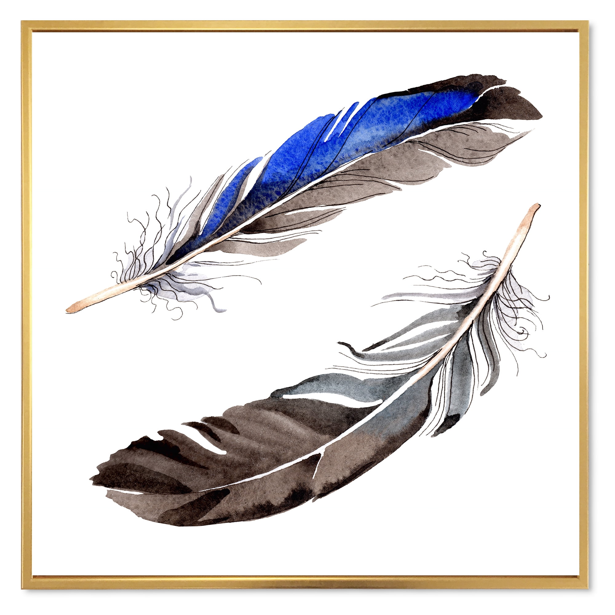 Designart 'Colourful Boho Art Feathers III' Bohemian & Eclectic Framed Canvas Wall Art Print