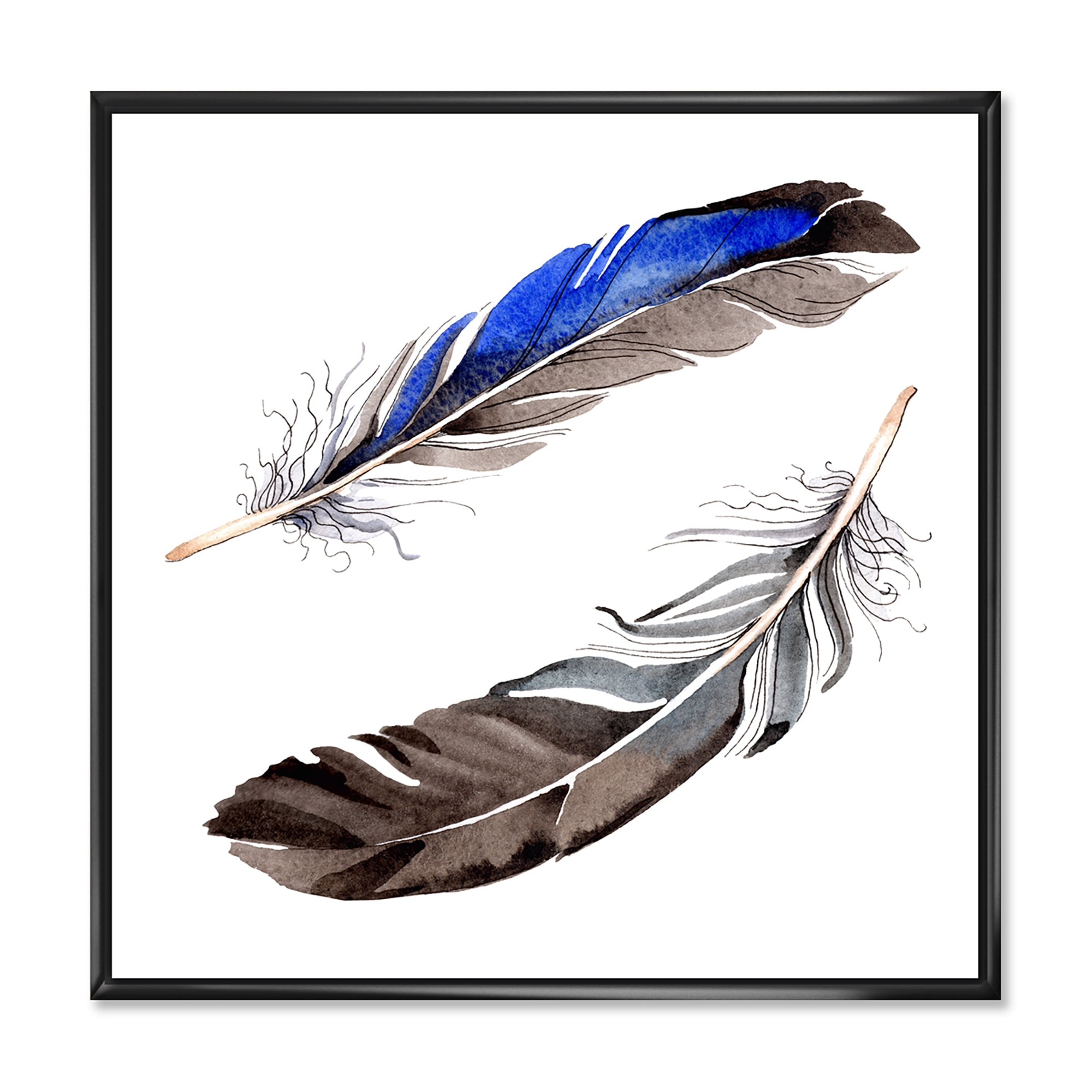 Designart 'Colourful Boho Art Feathers III' Bohemian & Eclectic Framed Canvas Wall Art Print