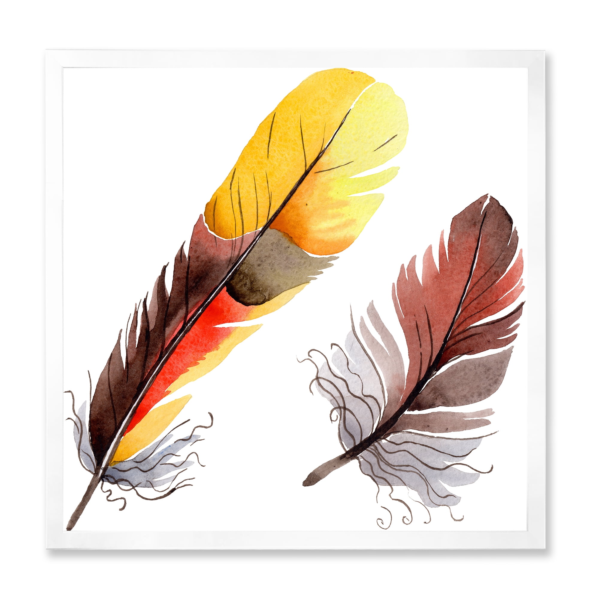 Designart 'Colourful Boho Art Feathers IV' Bohemian & Eclectic Framed Art Print