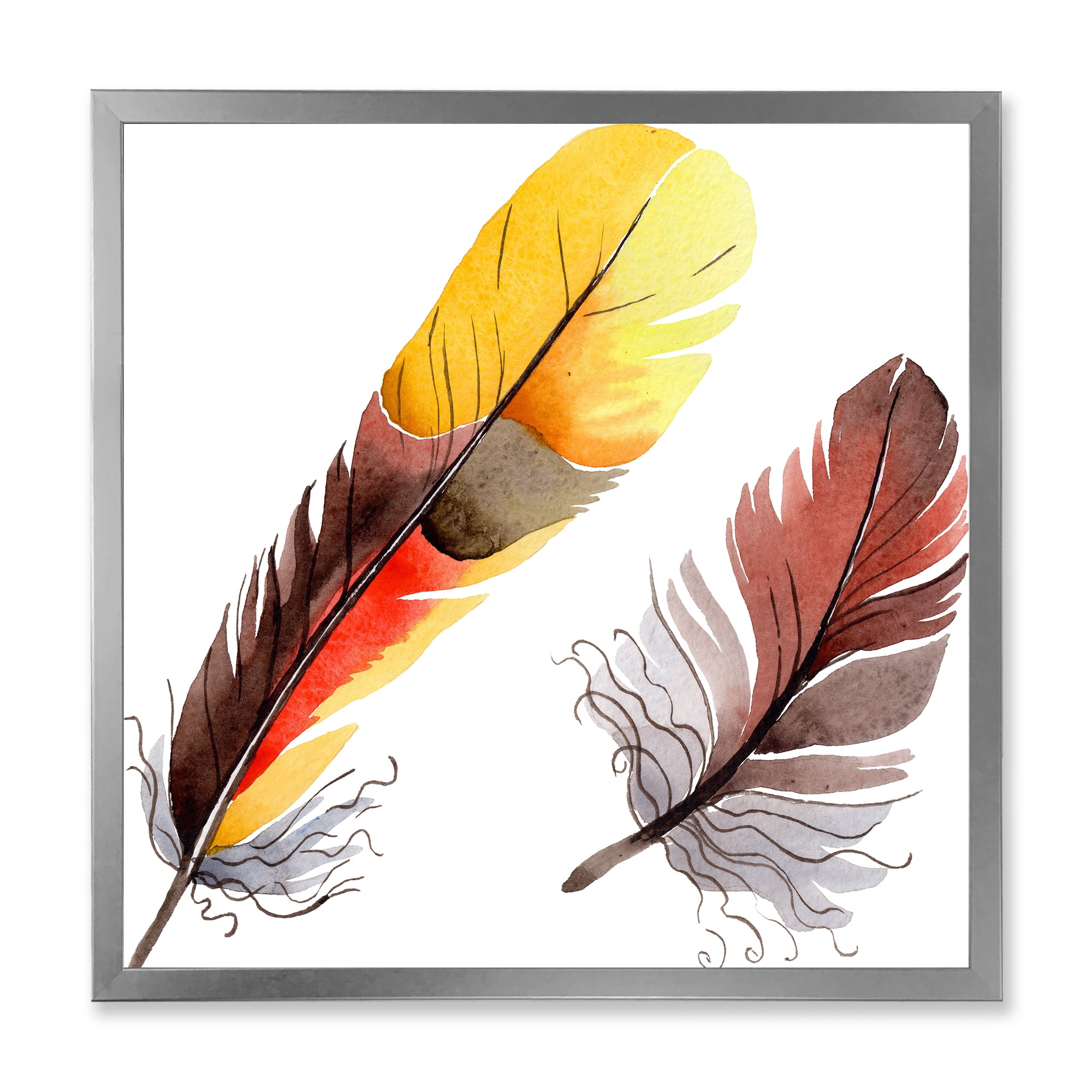 Designart 'Colourful Boho Art Feathers IV' Bohemian & Eclectic Framed Art Print