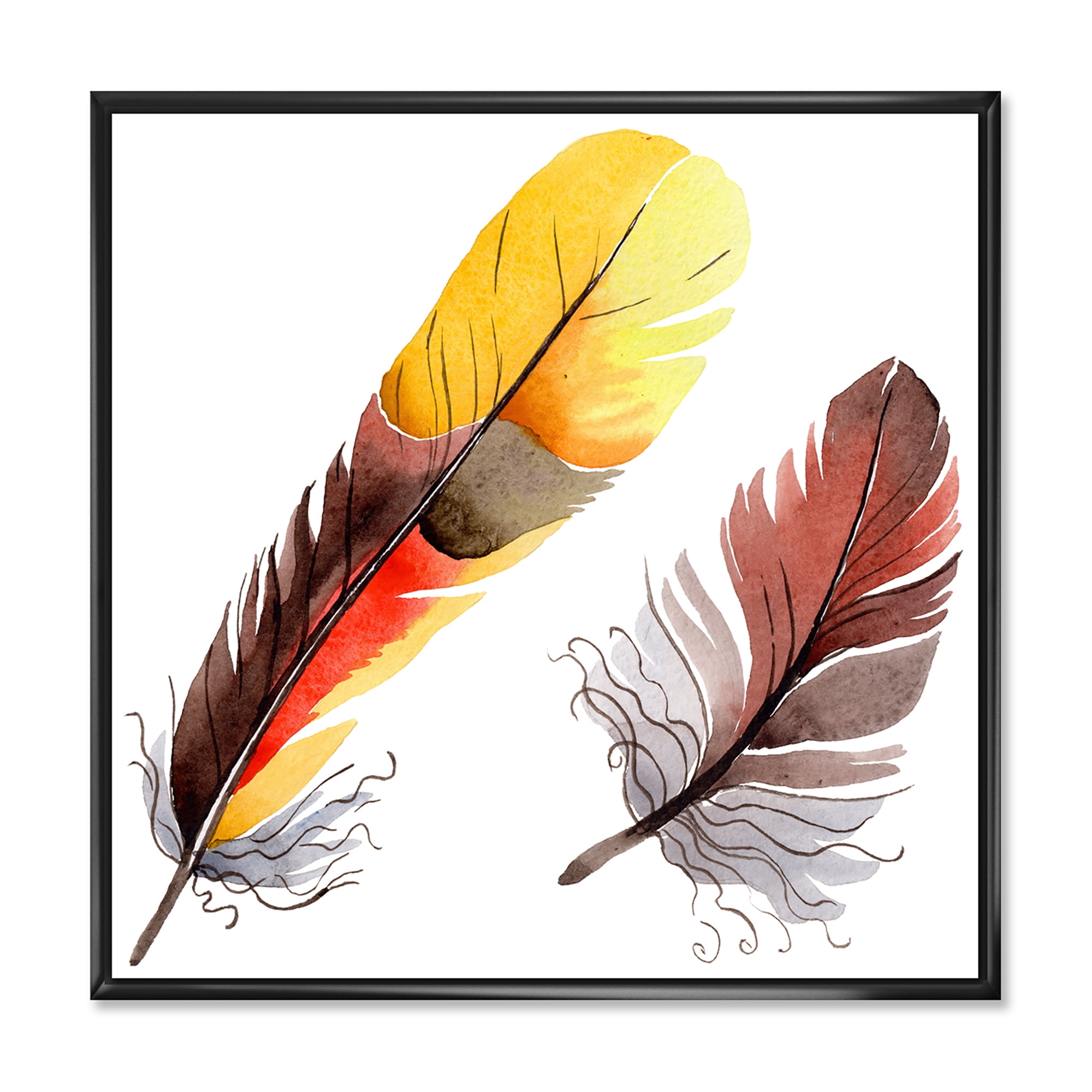 Designart 'Colourful Boho Art Feathers IV' Bohemian & Eclectic Framed Canvas Wall Art Print