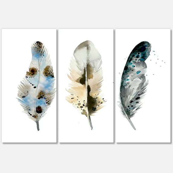 Designart ' Colourful Boho Art Feathers V ' Bohemian & Eclectic Canvas Wall Art Print