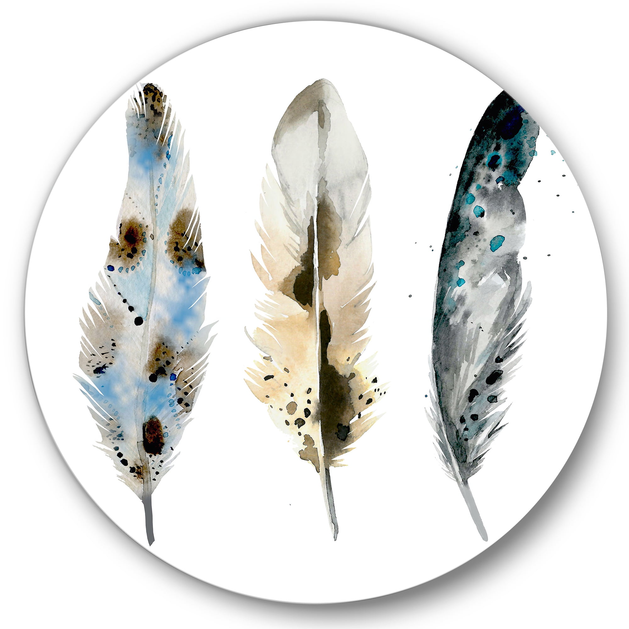 Designart 'Colourful Boho Art Feathers V' Bohemian & Eclectic Circle Metal Wall Art 23x23 - Disc of 23