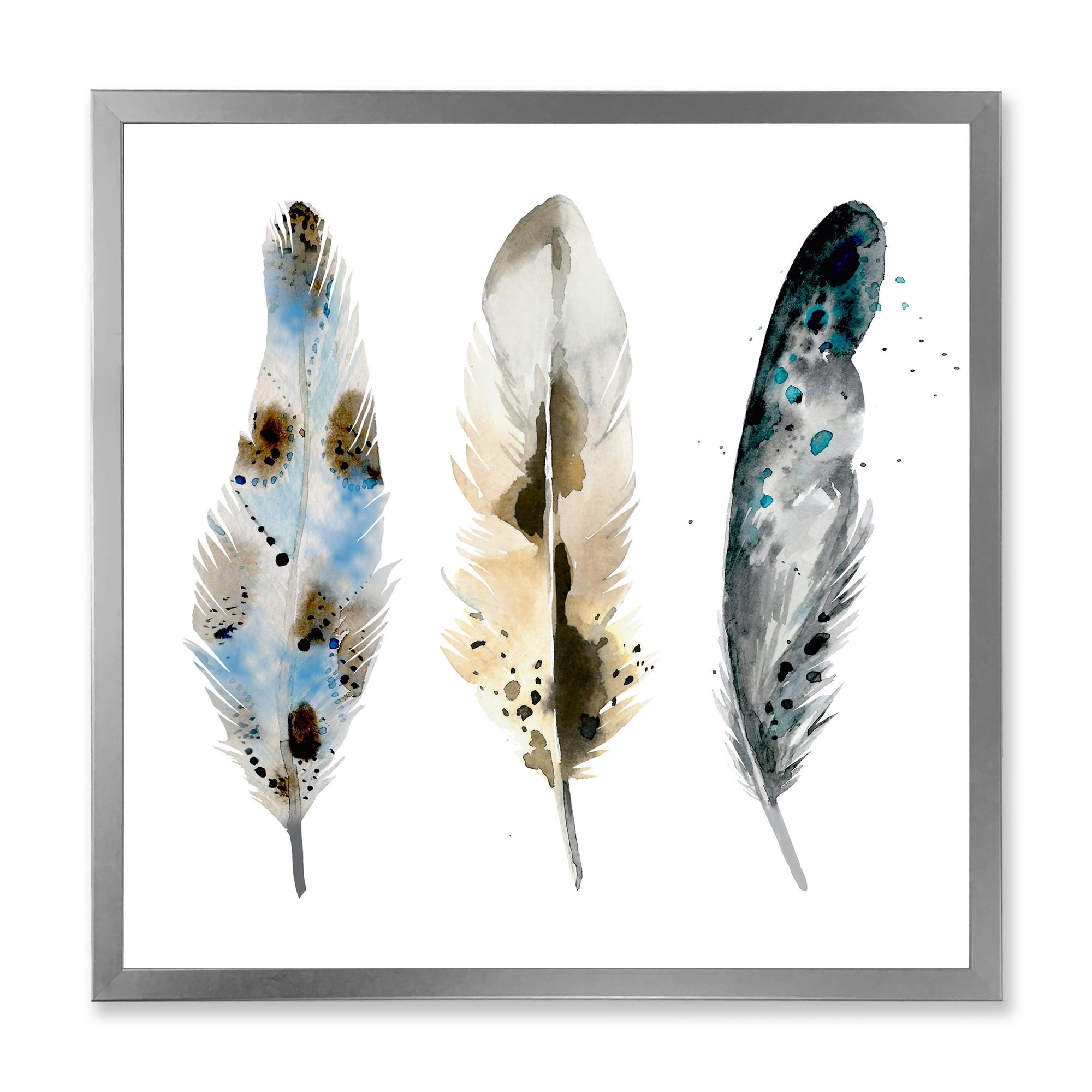 Designart 'Colourful Boho Art Feathers V' Bohemian & Eclectic Framed Art Print