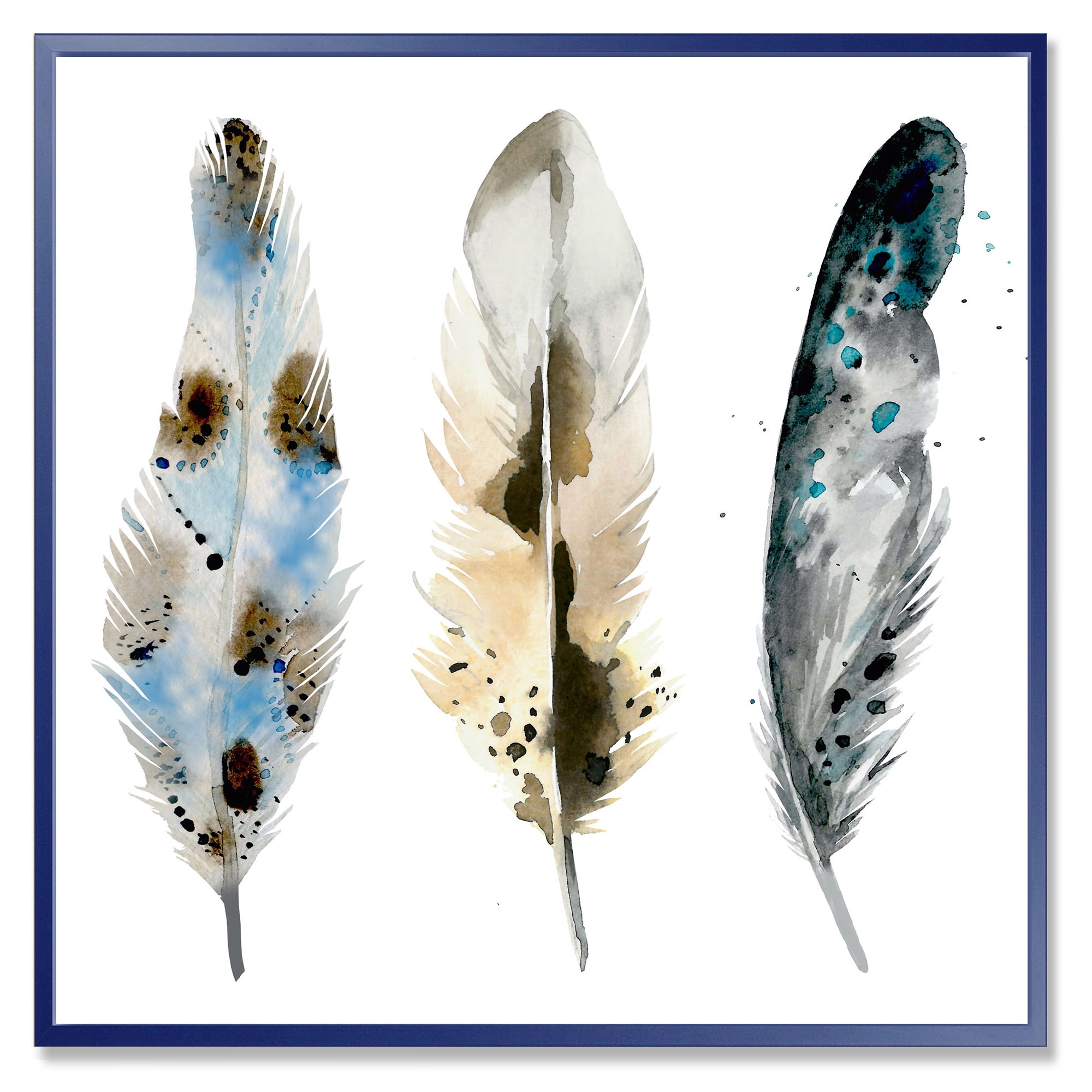 Designart 'Colourful Boho Art Feathers V' Bohemian & Eclectic Framed Canvas Wall Art Print
