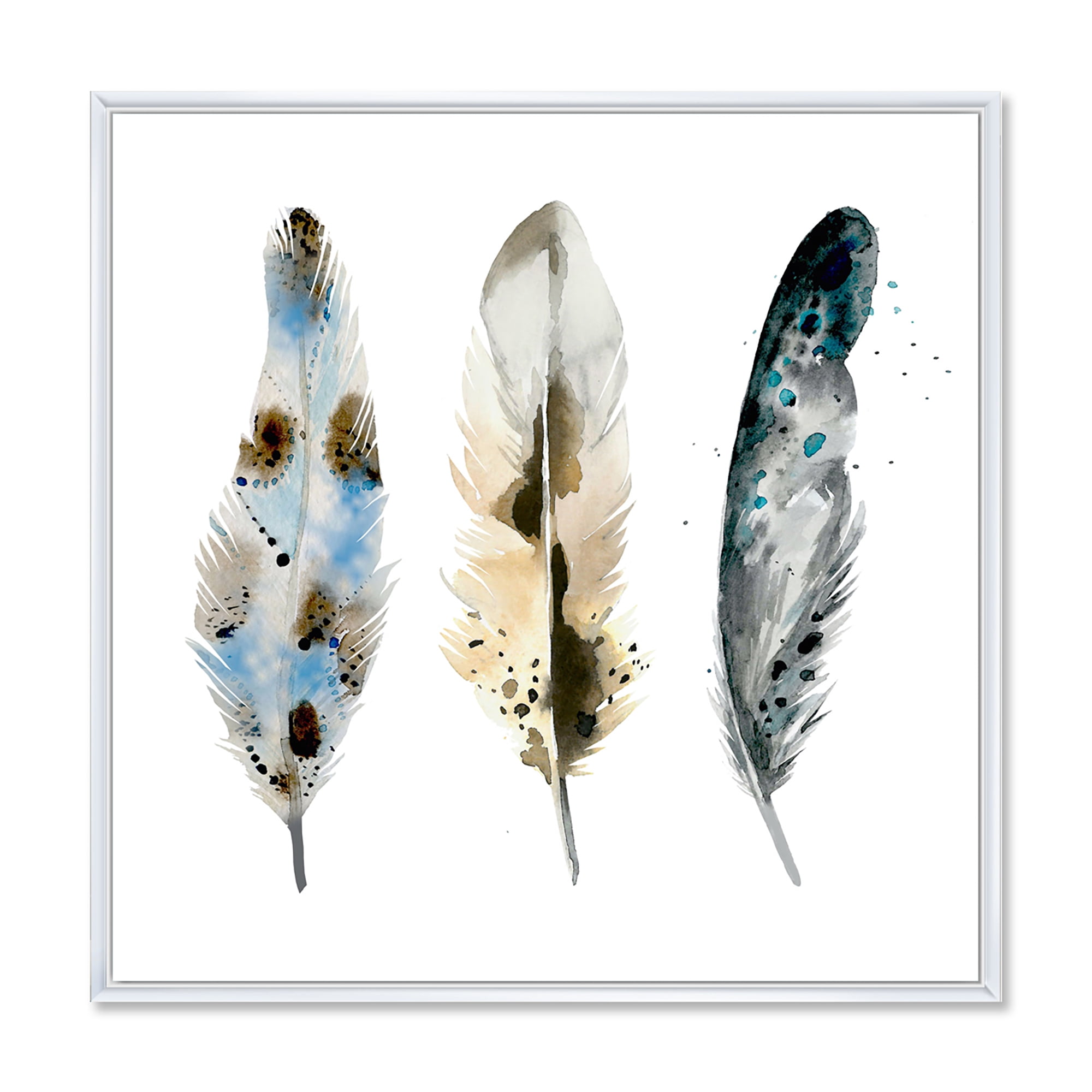 Designart 'Colourful Boho Art Feathers V' Bohemian & Eclectic Framed Canvas Wall Art Print