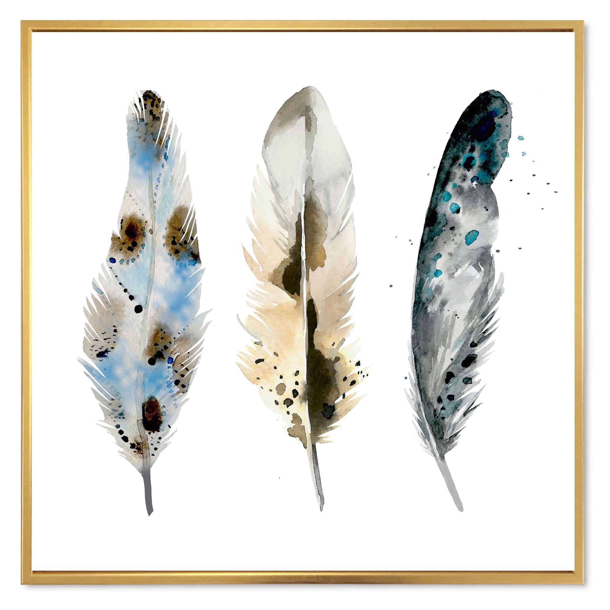 Designart 'Colourful Boho Art Feathers V' Bohemian & Eclectic Framed Canvas Wall Art Print