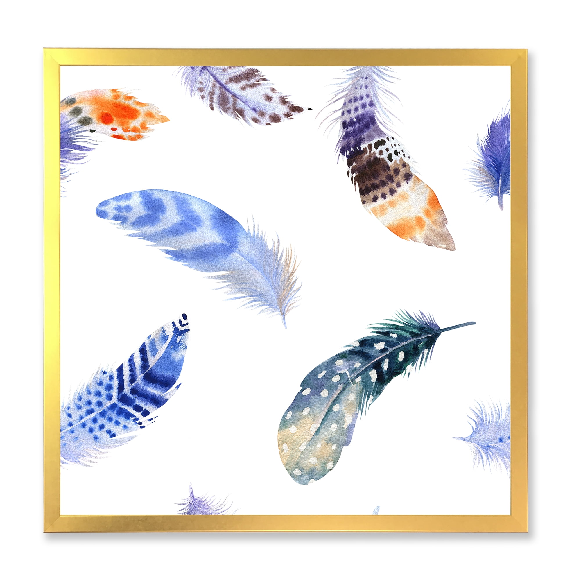Designart 'Colourful Boho Feather Set On White VII' Bohemian & Eclectic Framed Art Print