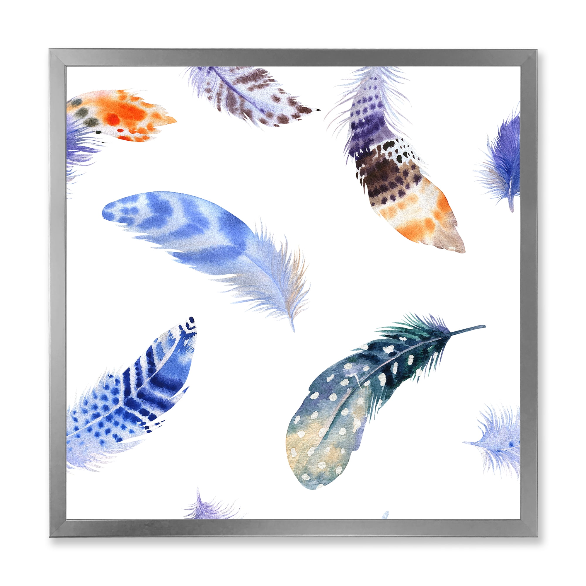 Designart 'Colourful Boho Feather Set On White VII' Bohemian & Eclectic Framed Art Print