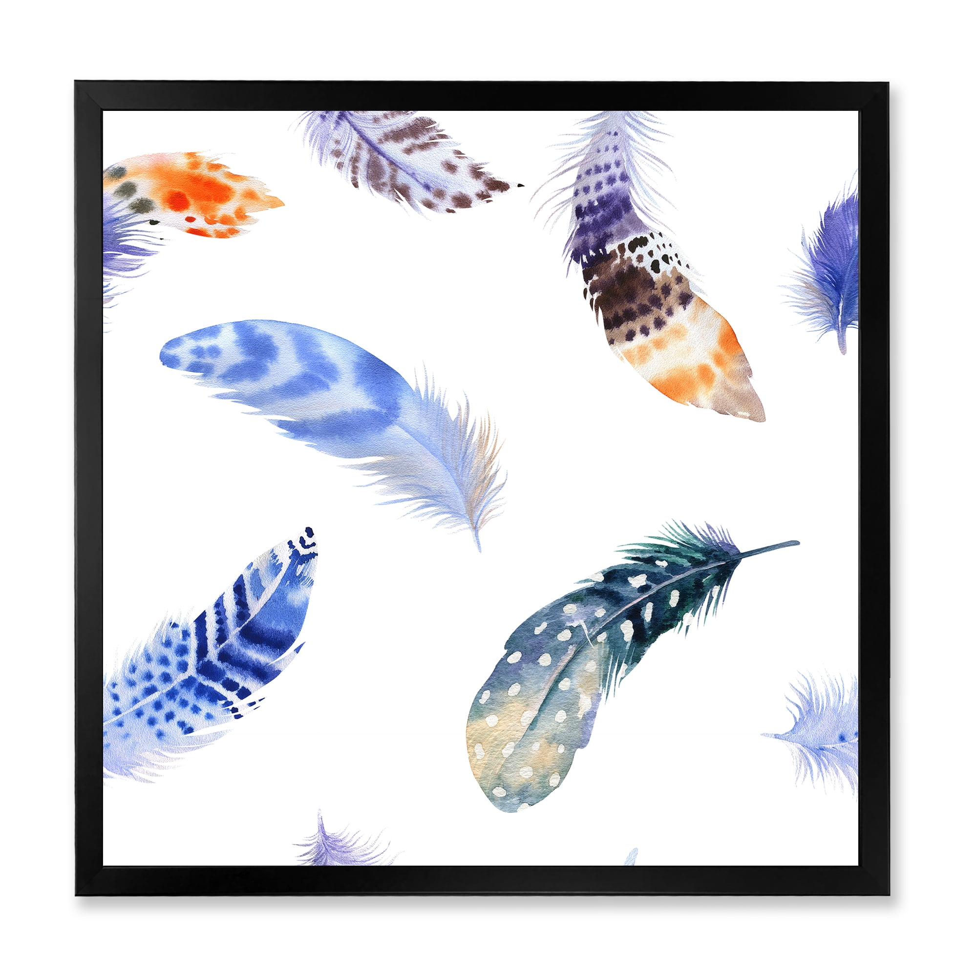 Designart 'Colourful Boho Feather Set On White VII' Bohemian & Eclectic Framed Art Print