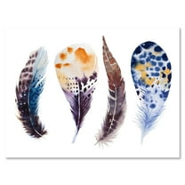 Designart ' Colourful Boho Feather Set On White VIII ' Bohemian & Eclectic Canvas Wall Art Print