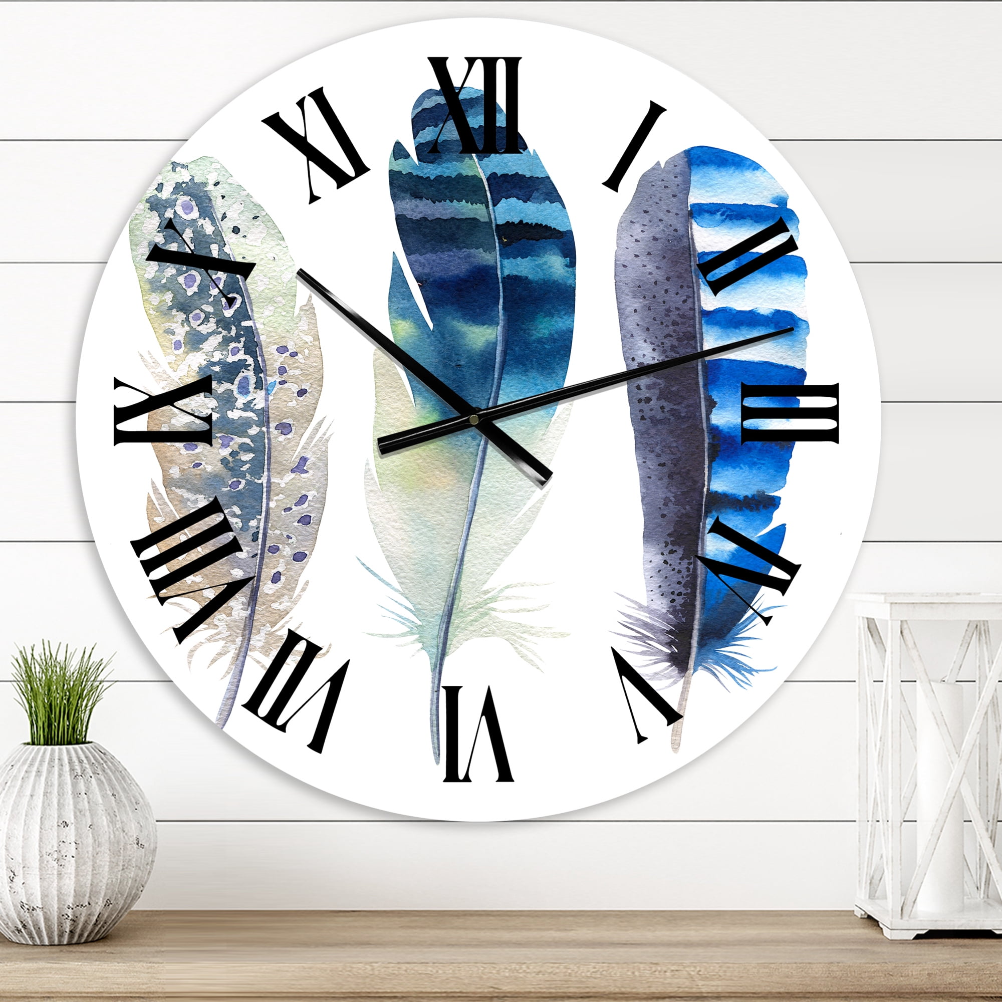 Designart 'Colourful Boho Feathers I' Bohemian & Eclectic Wall Clock