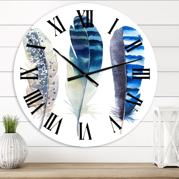 Designart 'Colourful Boho Feathers I' Bohemian & Eclectic Wall Clock