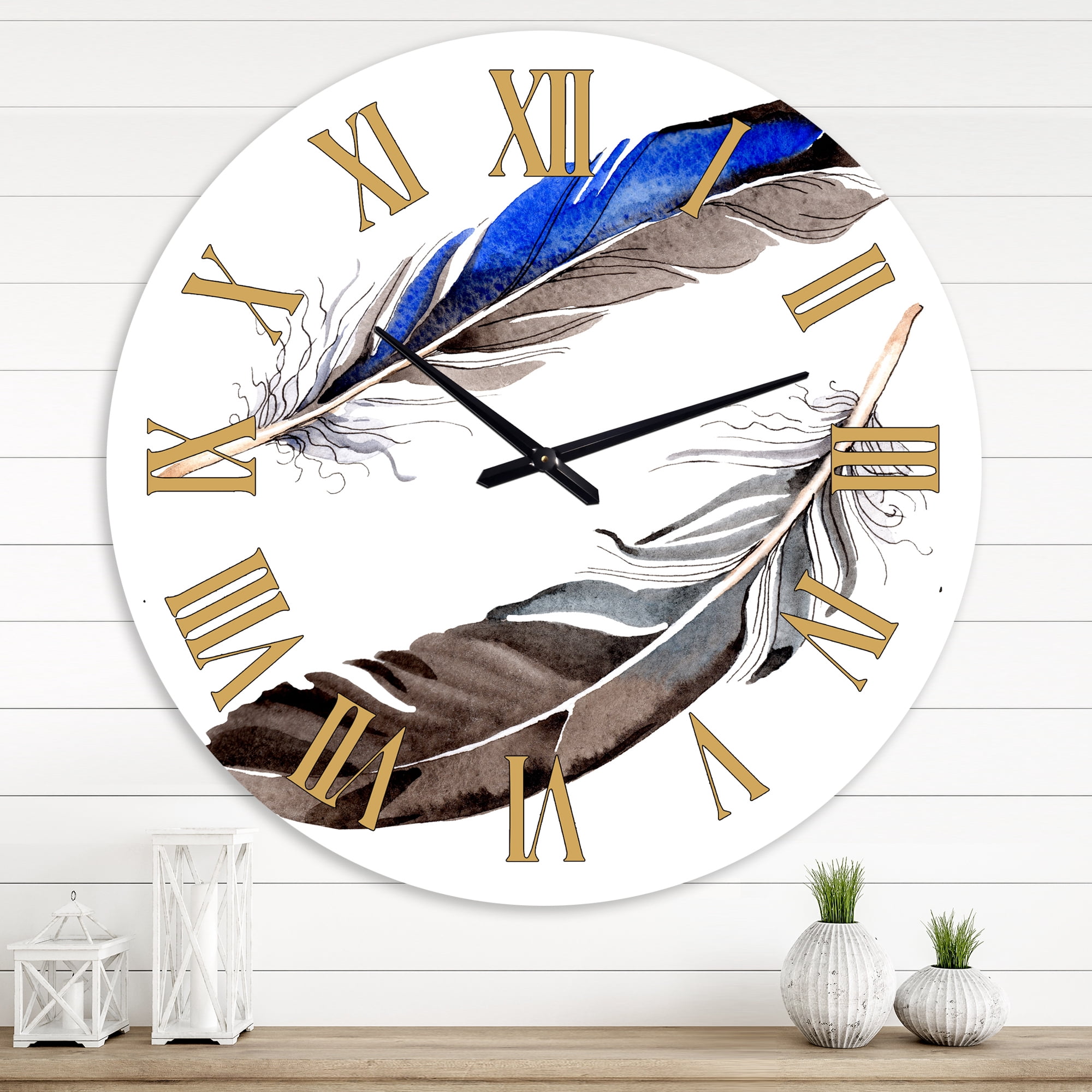 Designart 'Colourful Boho Feathers Iii' Bohemian & Eclectic Wall Clock