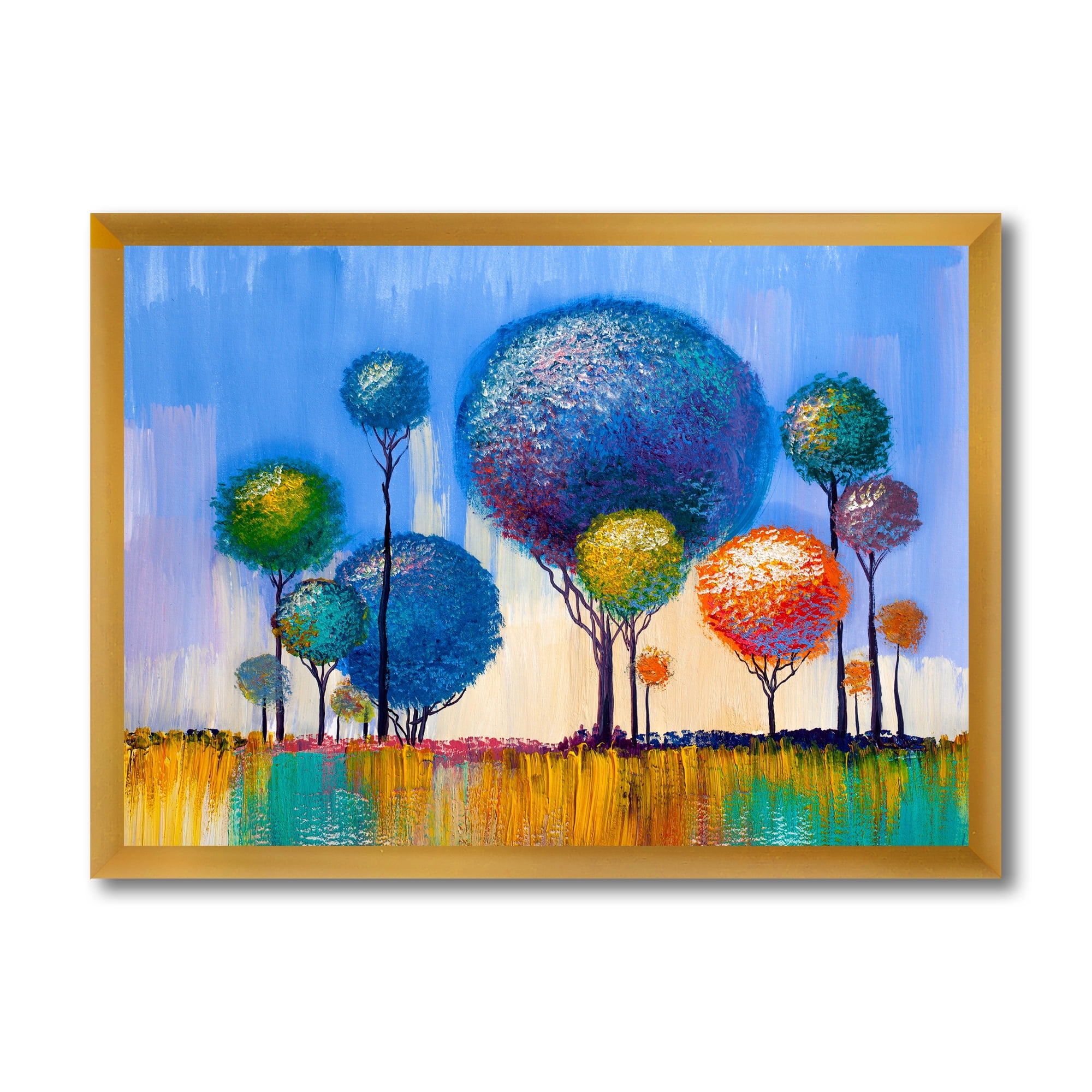 Designart 'Colourful Landscape Trees Impressionist I' Modern Framed Art Print