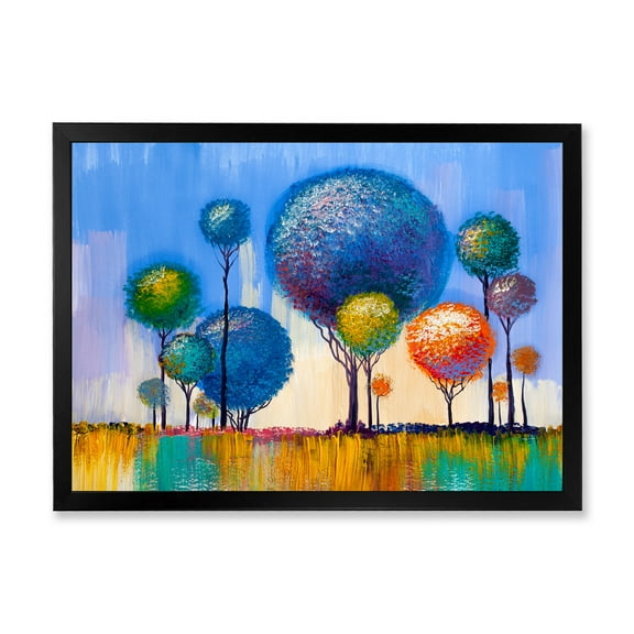 Designart 'Colourful Landscape Trees Impressionist I' Modern Framed Art Print