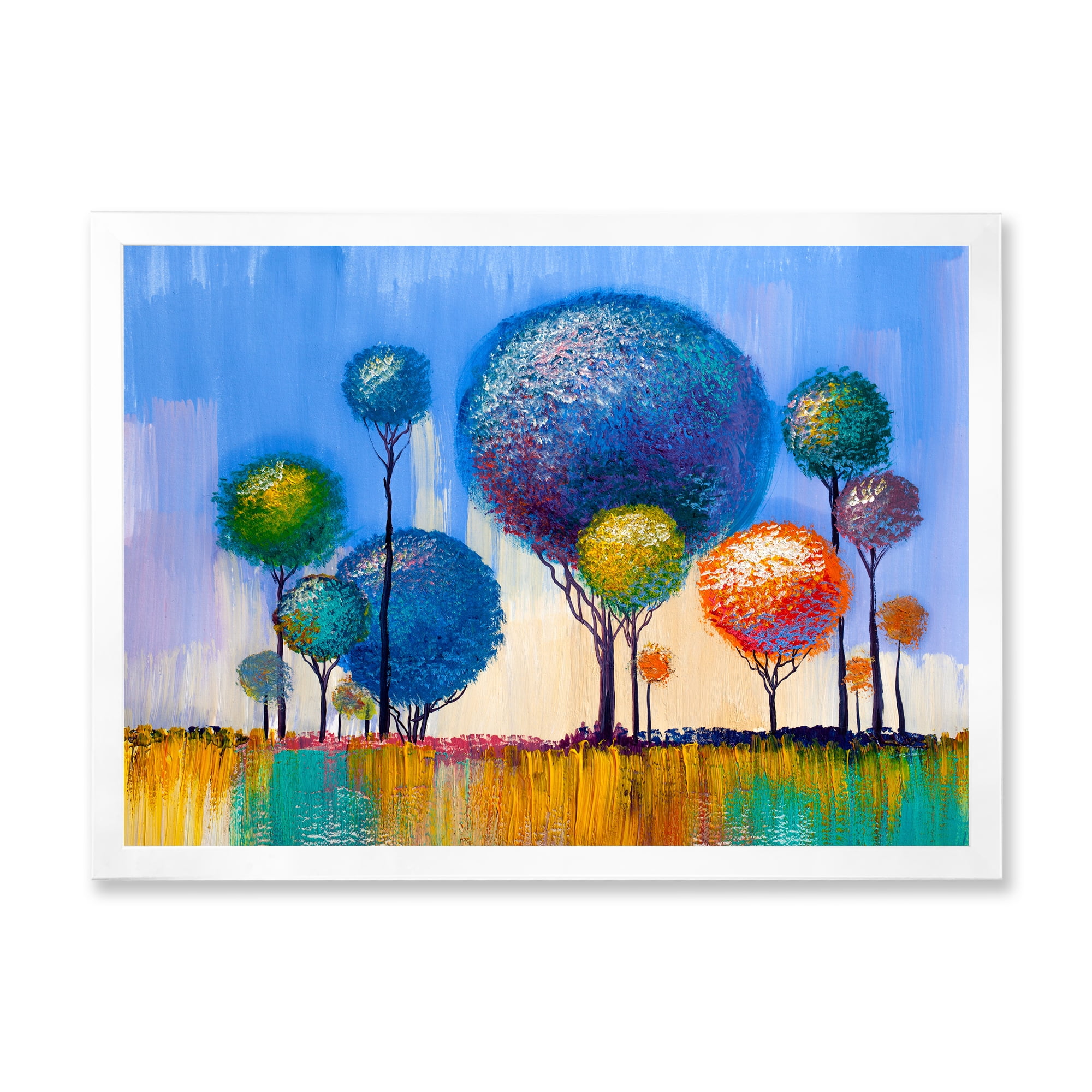 Designart 'Colourful Landscape Trees Impressionist I' Modern Framed Art Print