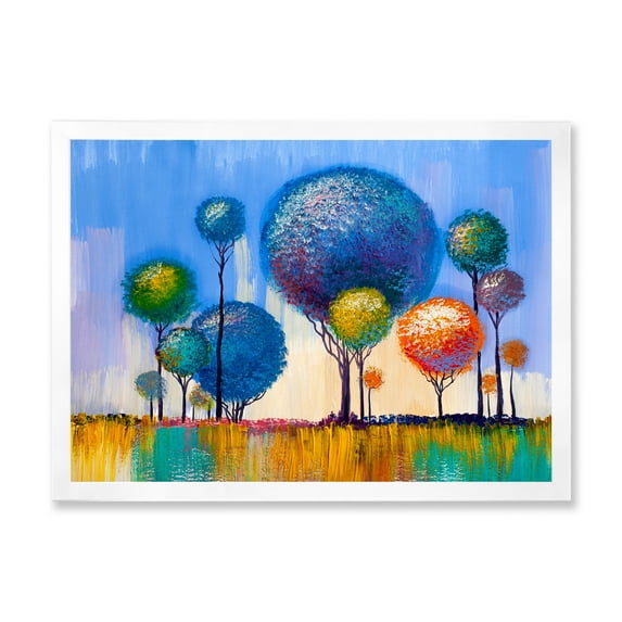 Designart 'Colourful Landscape Trees Impressionist I' Modern Framed Art Print