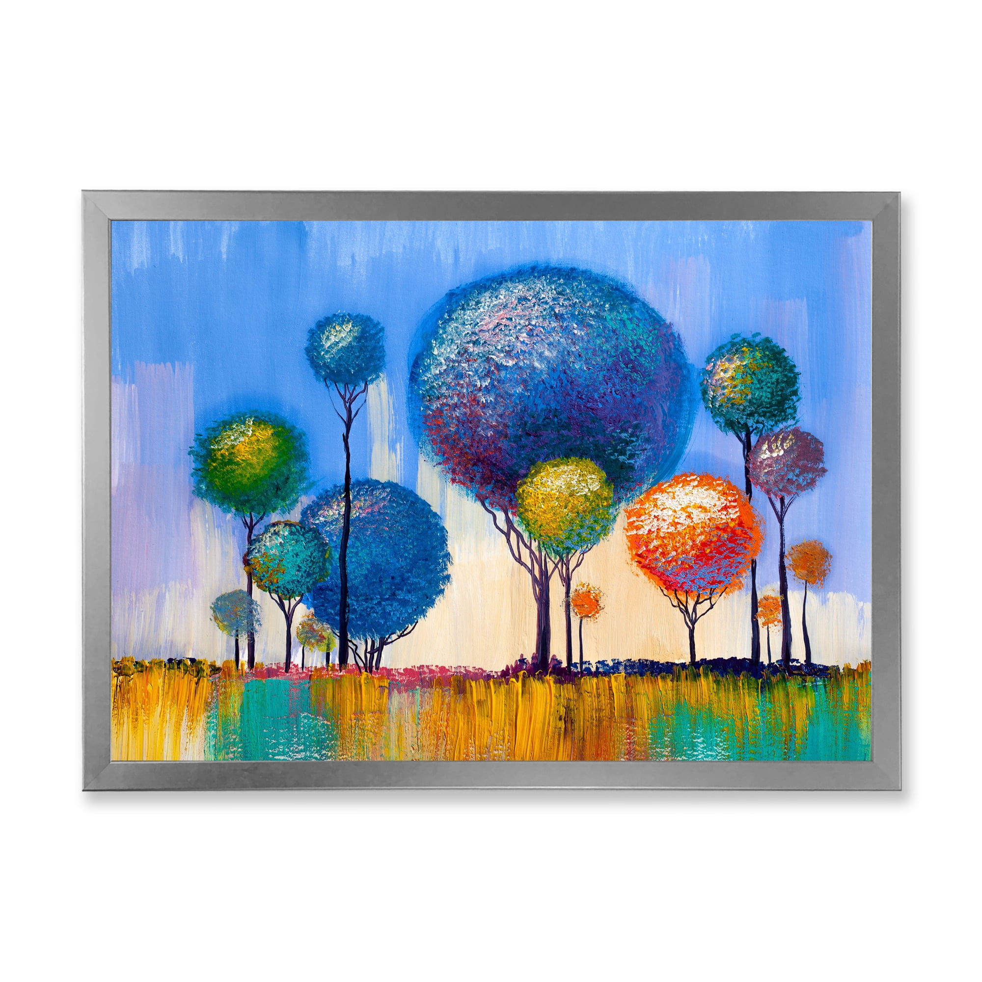 Designart 'Colourful Landscape Trees Impressionist I' Modern Framed Art Print