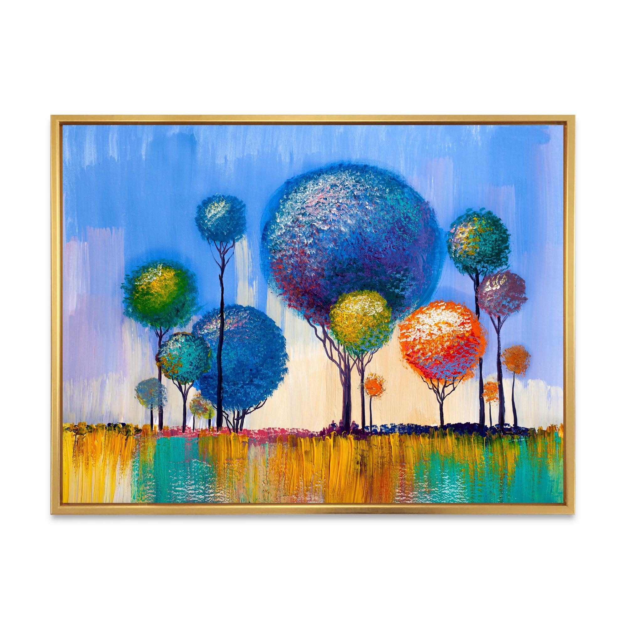 Designart 'Colourful Landscape Trees Impressionist I' Modern Framed Canvas Wall Art Print