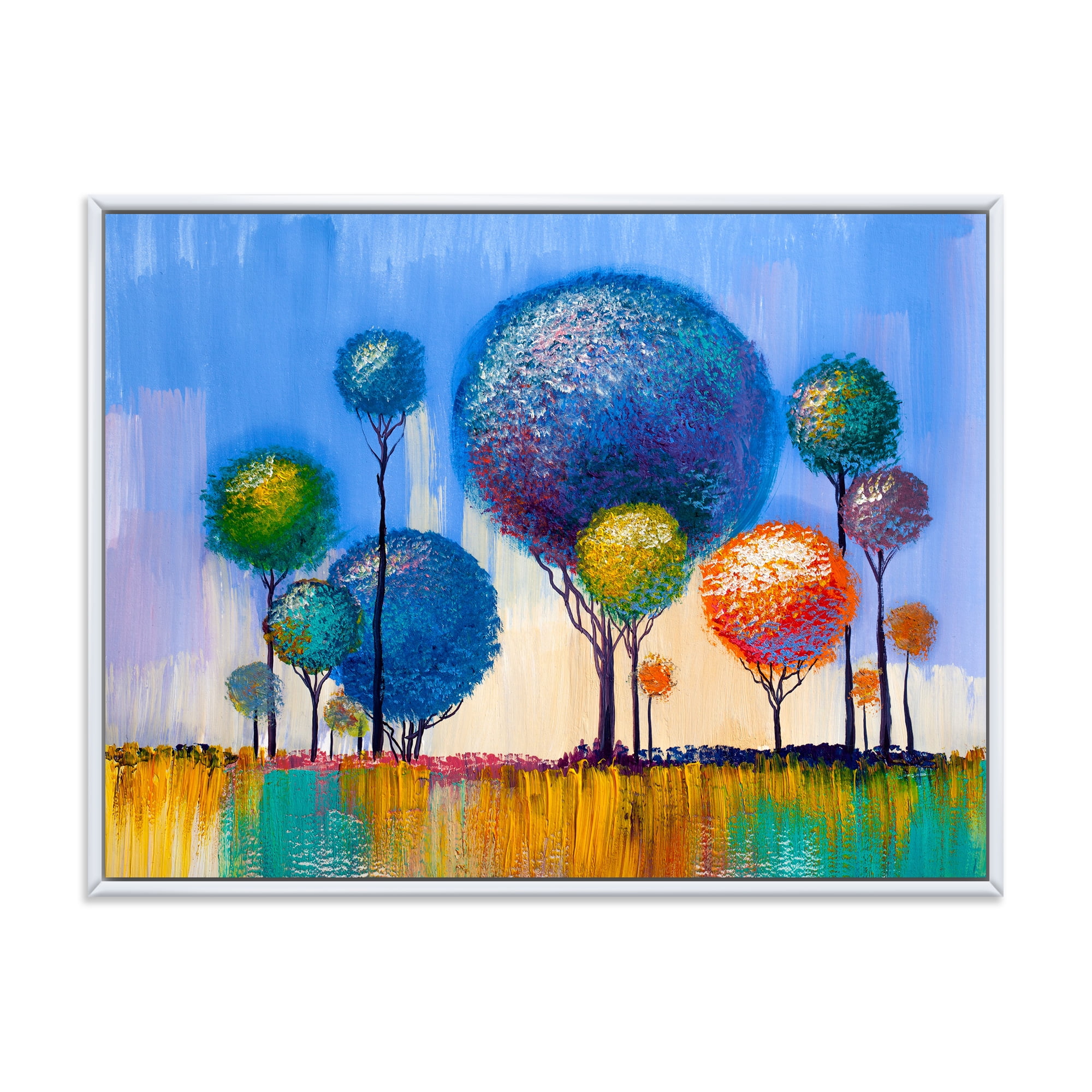 Designart 'Colourful Landscape Trees Impressionist I' Modern Framed Canvas Wall Art Print