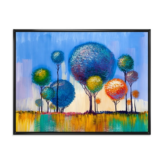 Designart 'Colourful Landscape Trees Impressionist I' Modern Framed Canvas Wall Art Print