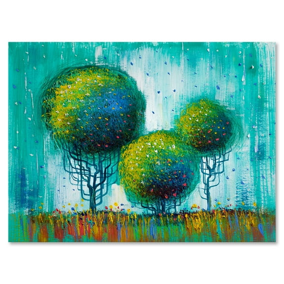 Designart ' Colourful Landscape Trees Impressionist II ' Modern Canvas Wall Art Print