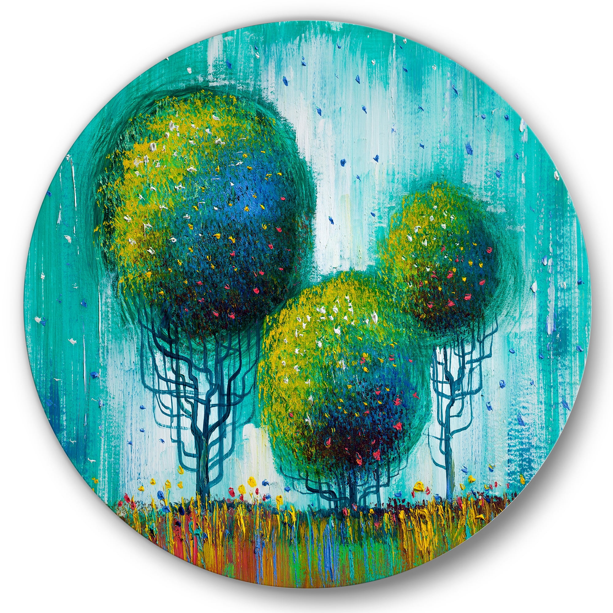 Designart 'Colourful Landscape Trees Impressionist II' Modern Circle Metal Wall Art 29x29 - Disc of 29