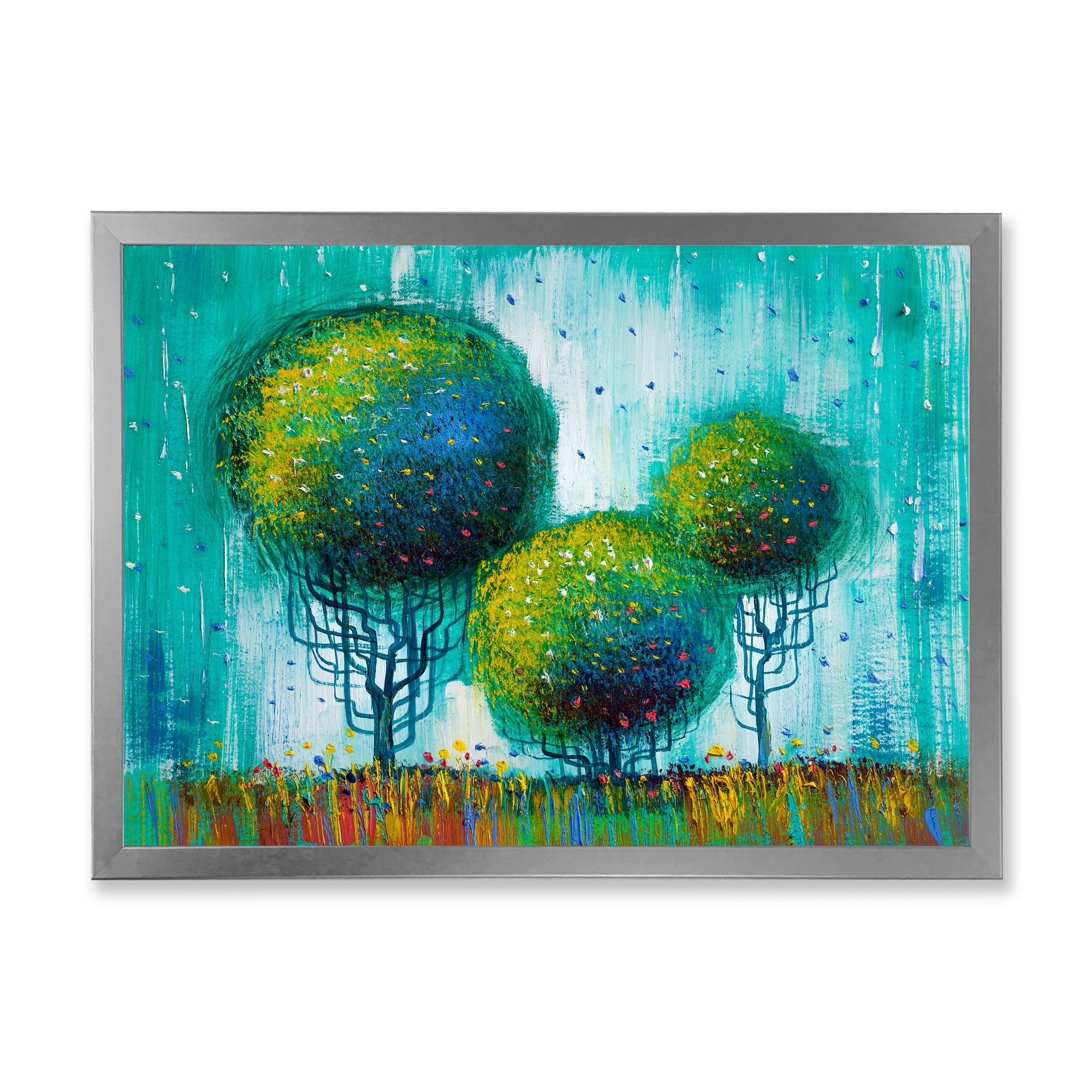 Designart 'Colourful Landscape Trees Impressionist II' Modern Framed Art Print