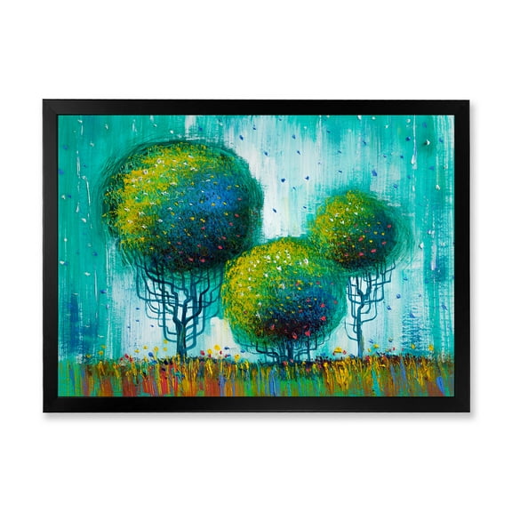 Designart 'Colourful Landscape Trees Impressionist II' Modern Framed Art Print