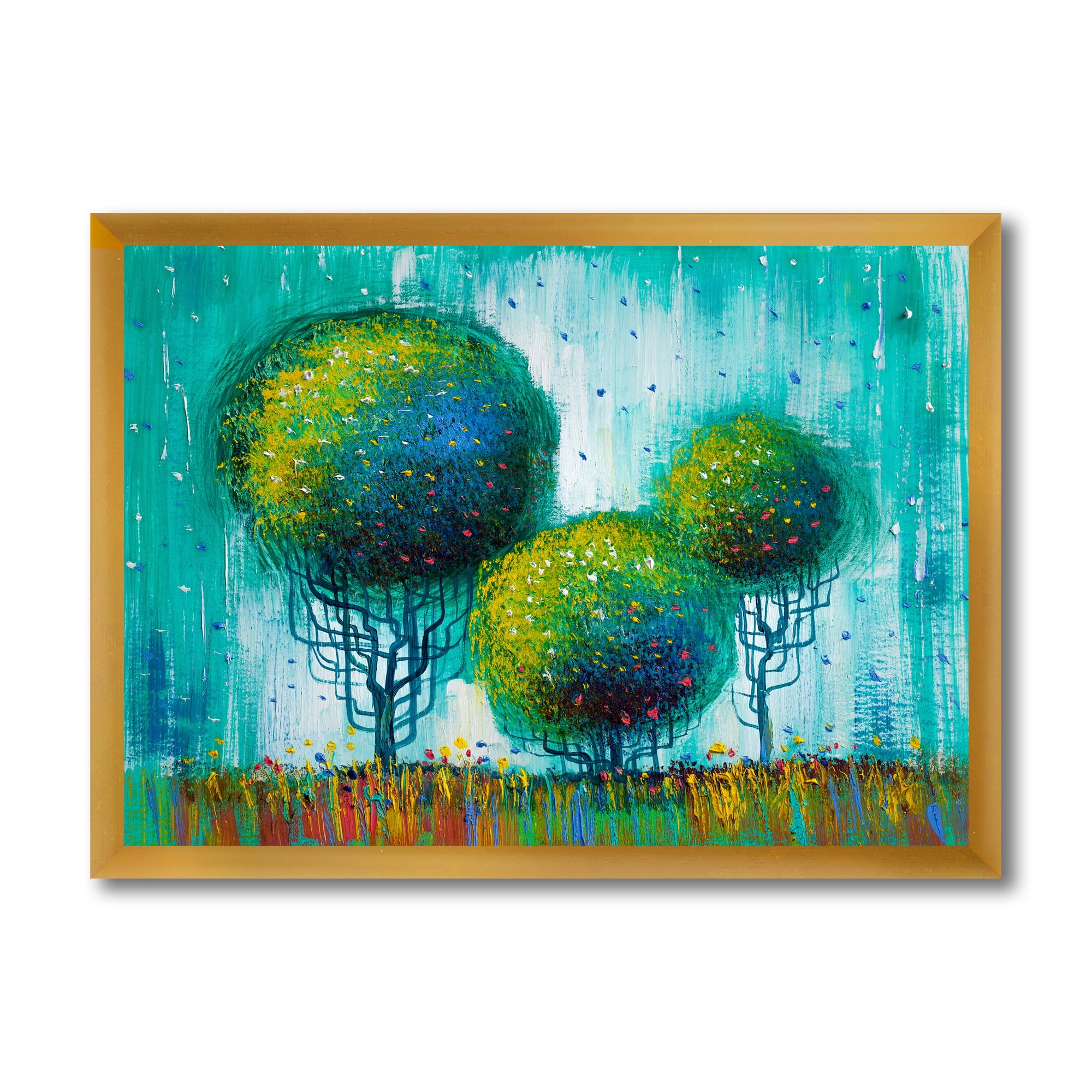 Designart 'Colourful Landscape Trees Impressionist II' Modern Framed Art Print