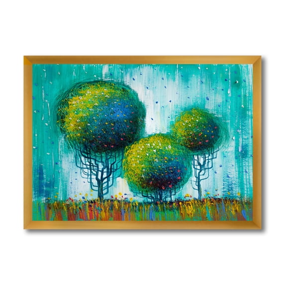 Designart 'Colourful Landscape Trees Impressionist II' Modern Framed Art Print