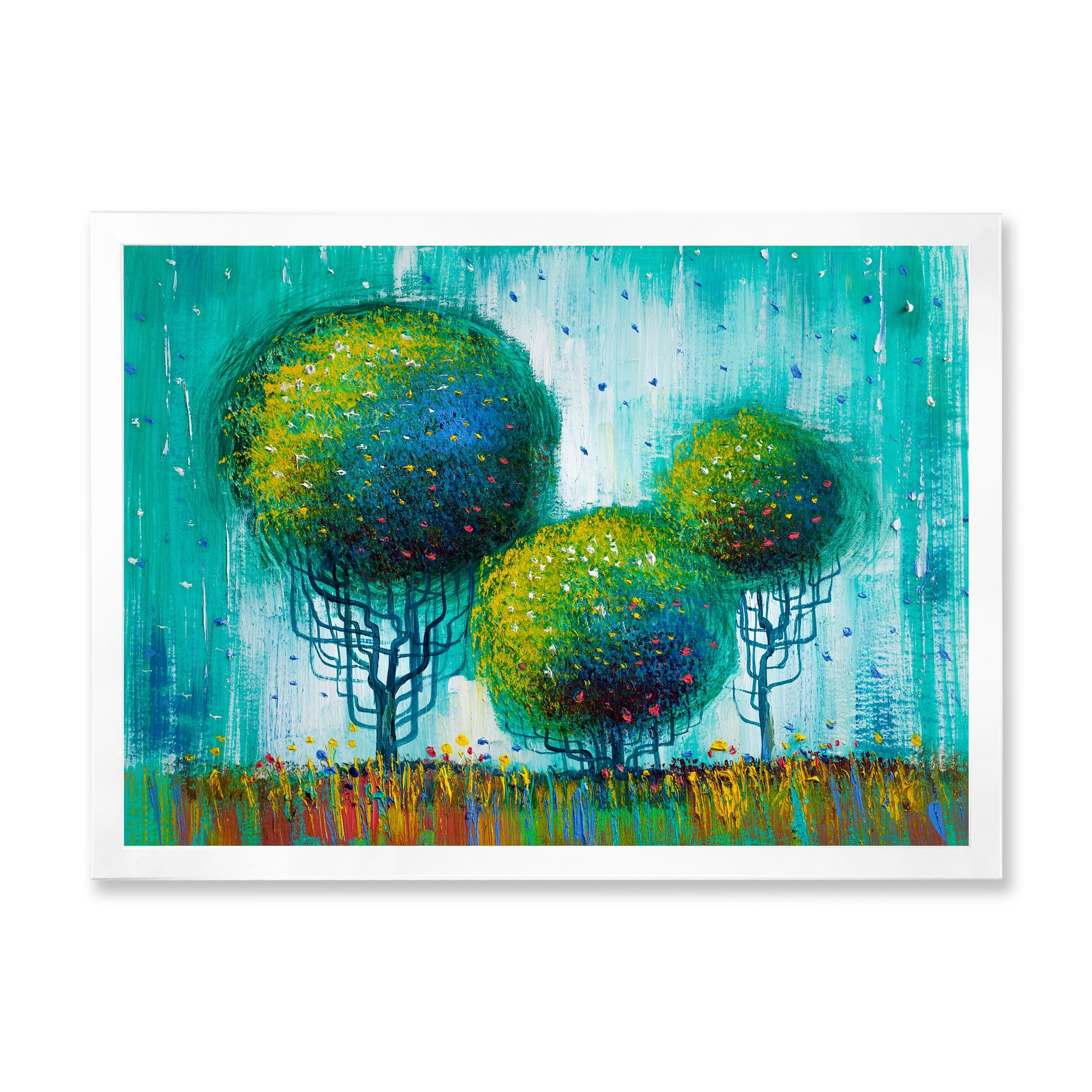 Designart 'Colourful Landscape Trees Impressionist II' Modern Framed Art Print