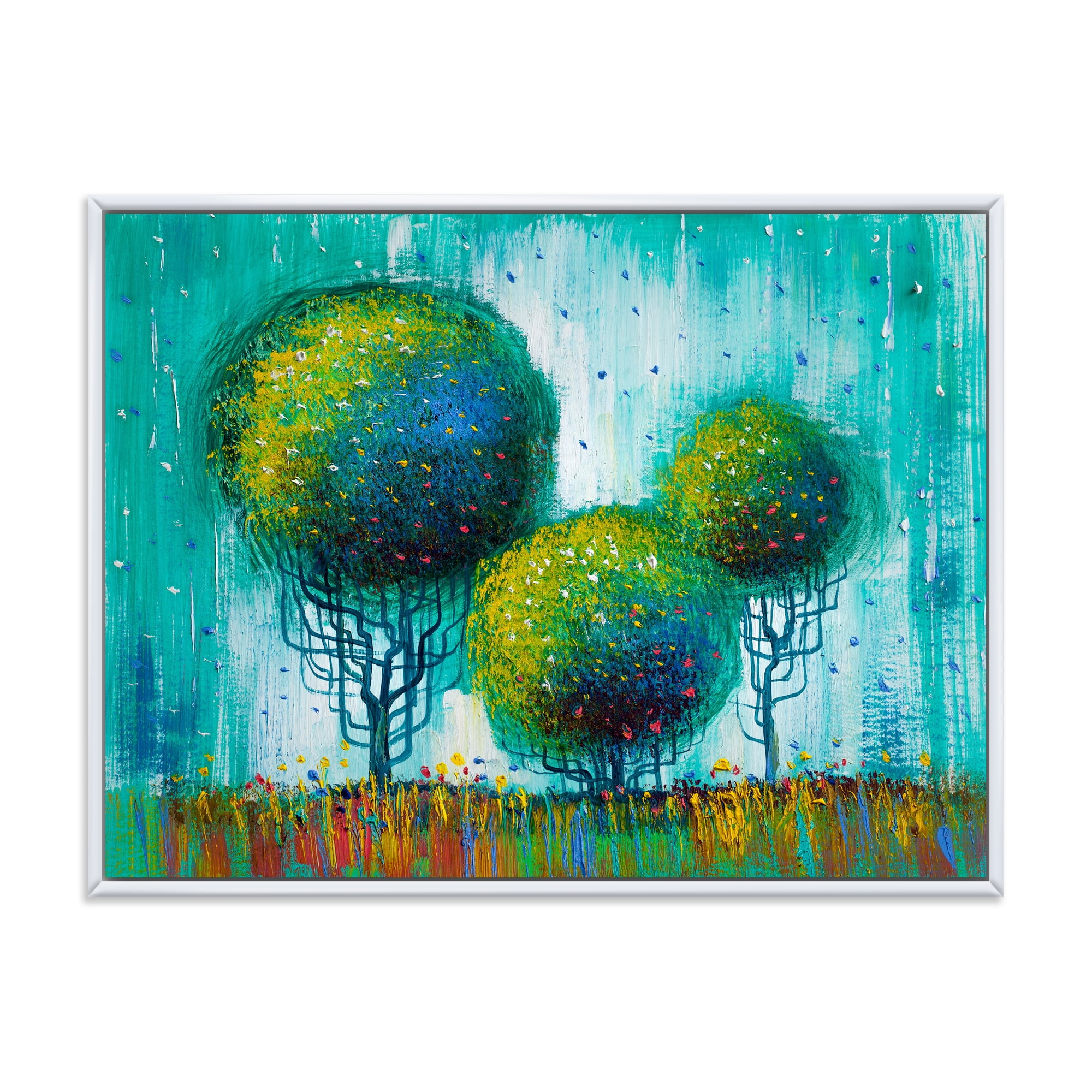 Designart 'Colourful Landscape Trees Impressionist II' Modern Framed Canvas Wall Art Print