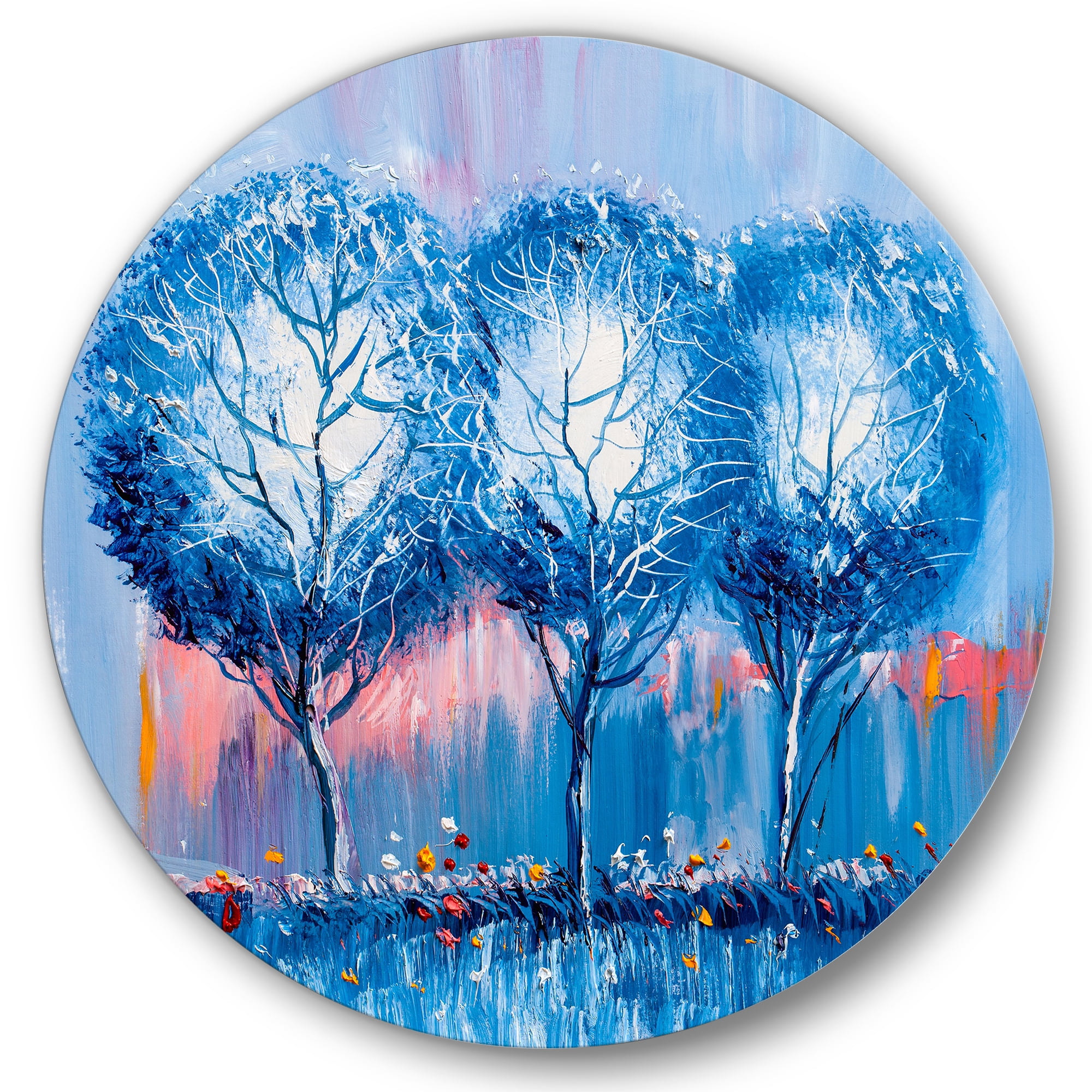 Designart 'Colourful Landscape Trees Impressionist III' Modern Circle Metal Wall Art 11x11 - Disc of 11