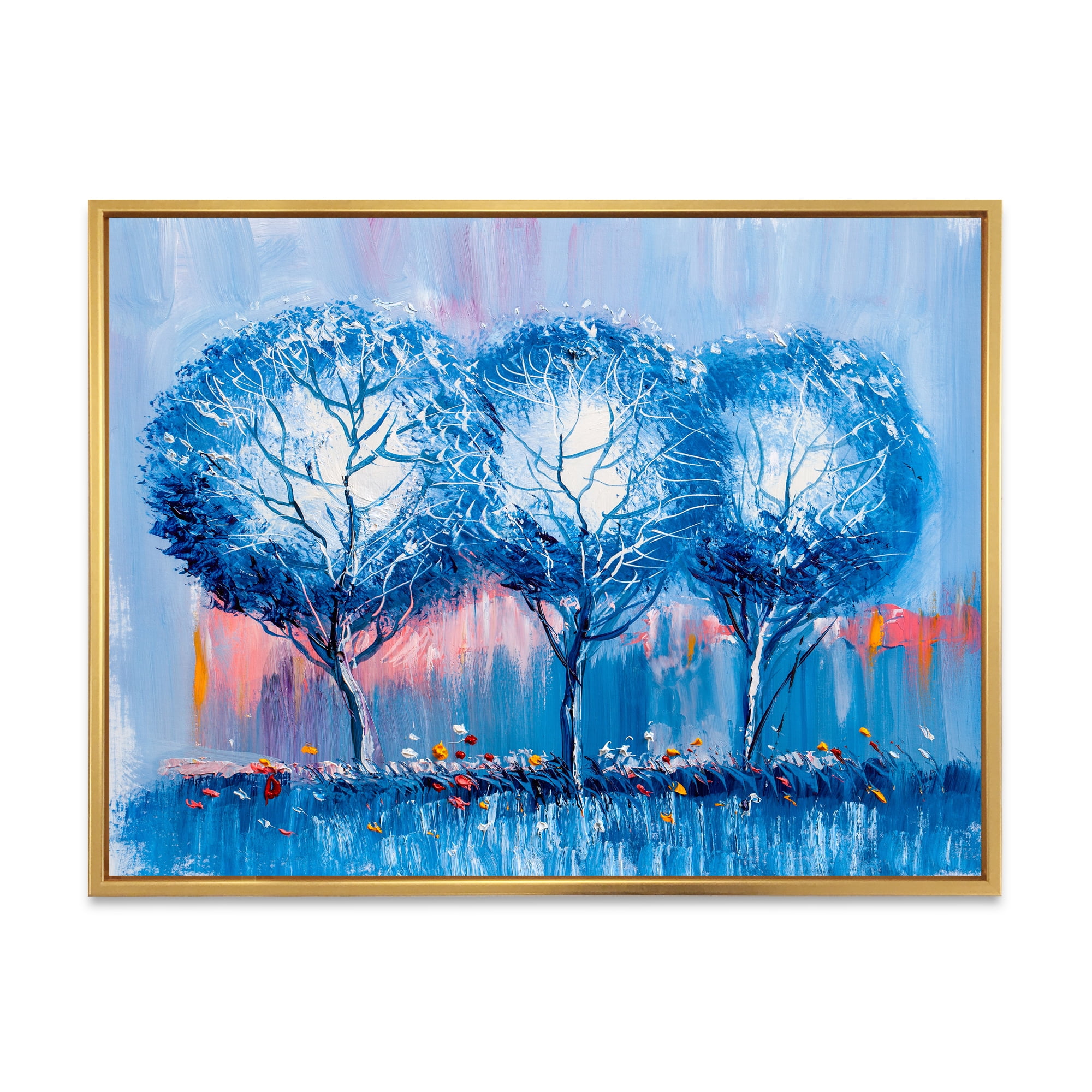 Designart 'Colourful Landscape Trees Impressionist III' Modern Framed Canvas Wall Art Print