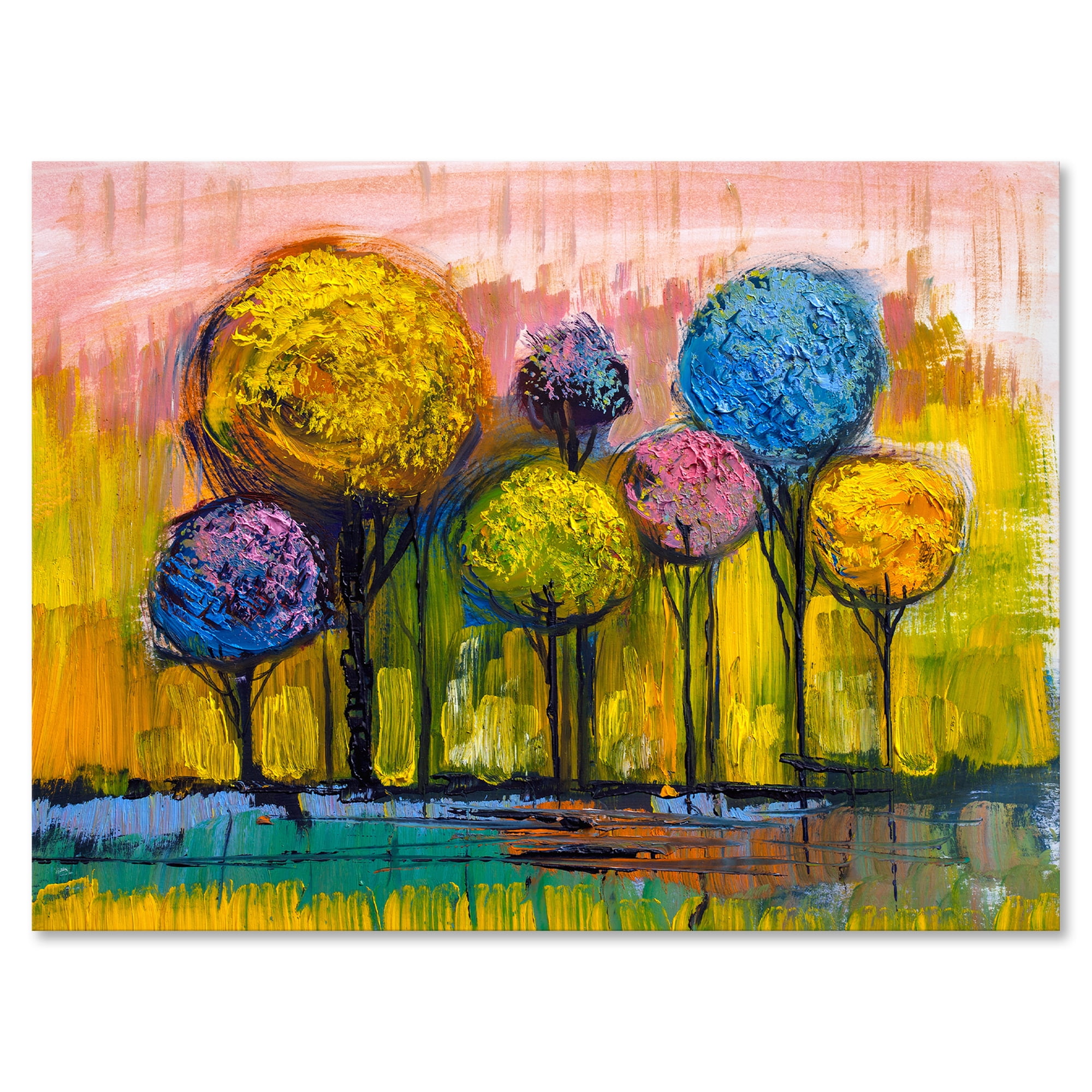 Colourful Landscape Trees Impressionist IV 12 in x 8 in Painting Canvas Art Print, by Designart