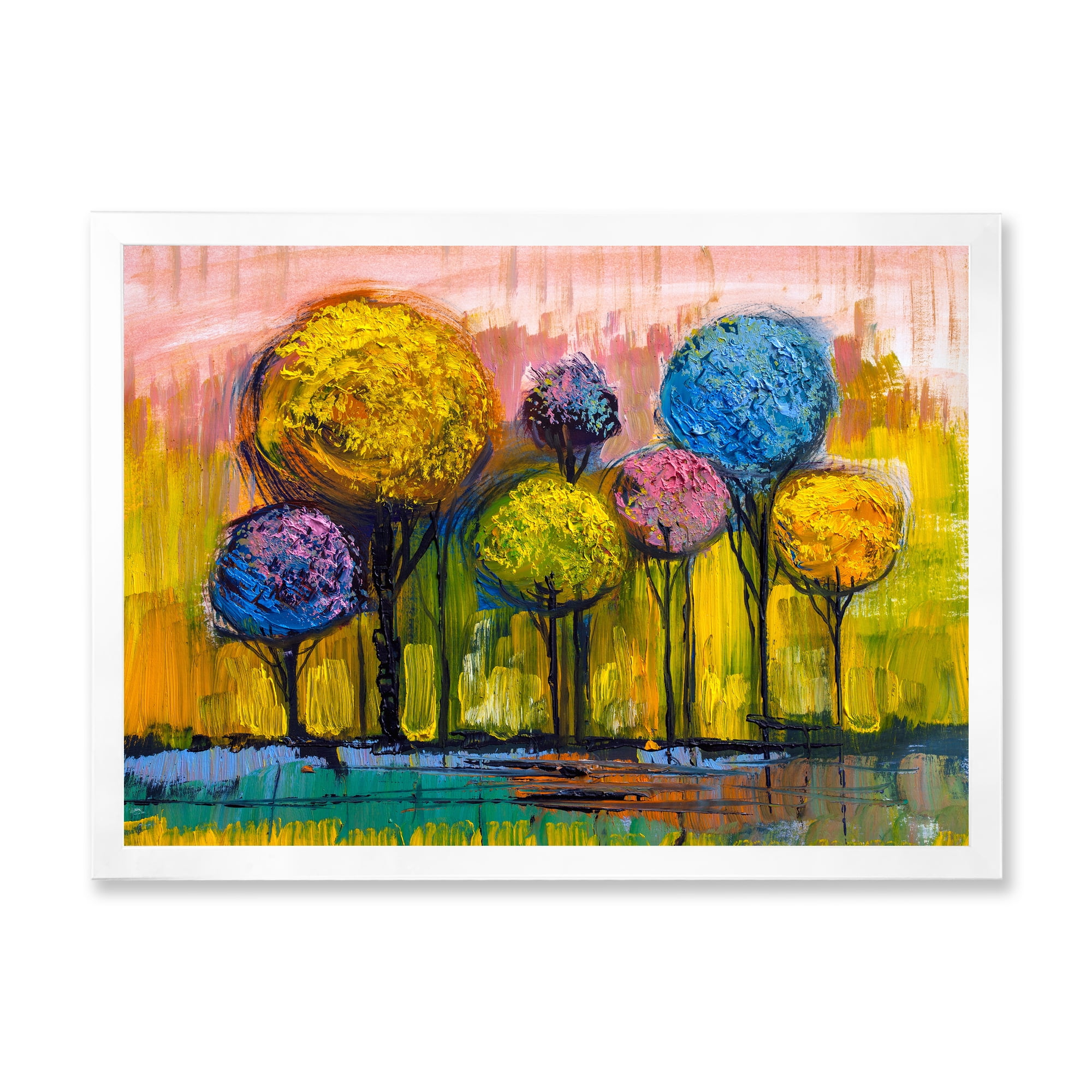 Designart 'Colourful Landscape Trees Impressionist IV' Modern Framed Art Print