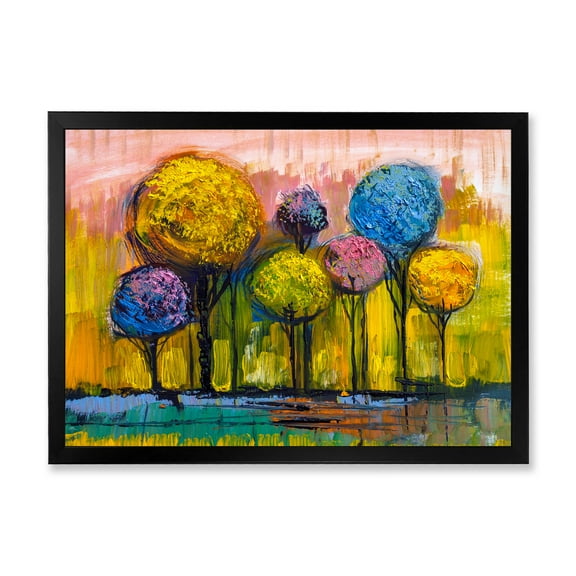 Designart 'Colourful Landscape Trees Impressionist IV' Modern Framed Art Print