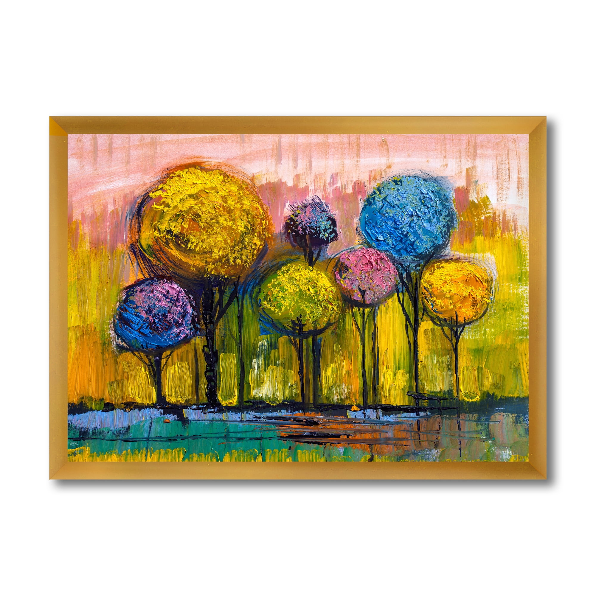 Designart 'Colourful Landscape Trees Impressionist IV' Modern Framed Art Print
